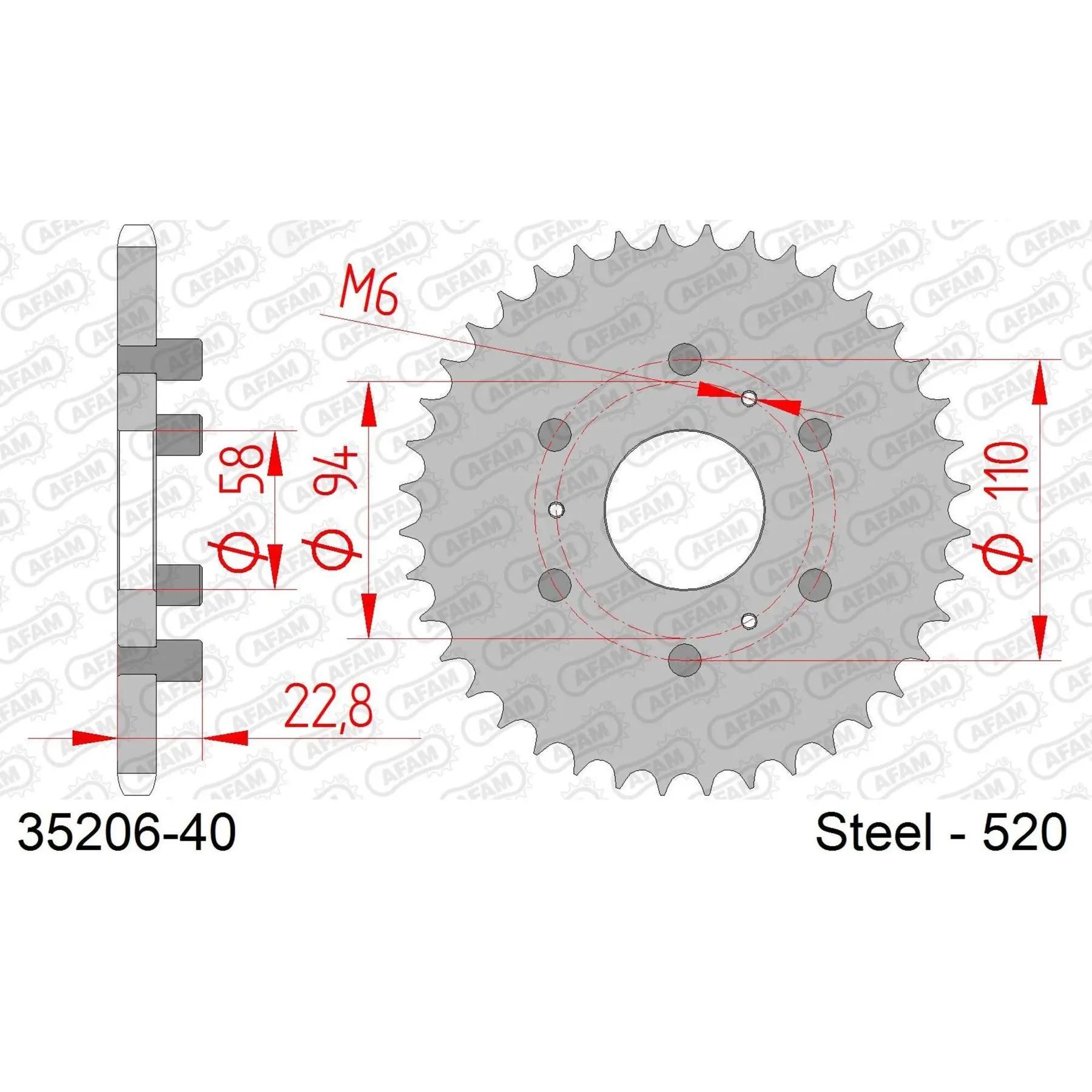 Ritzel Motorrad Stahl hinten Afam 520 40 dents