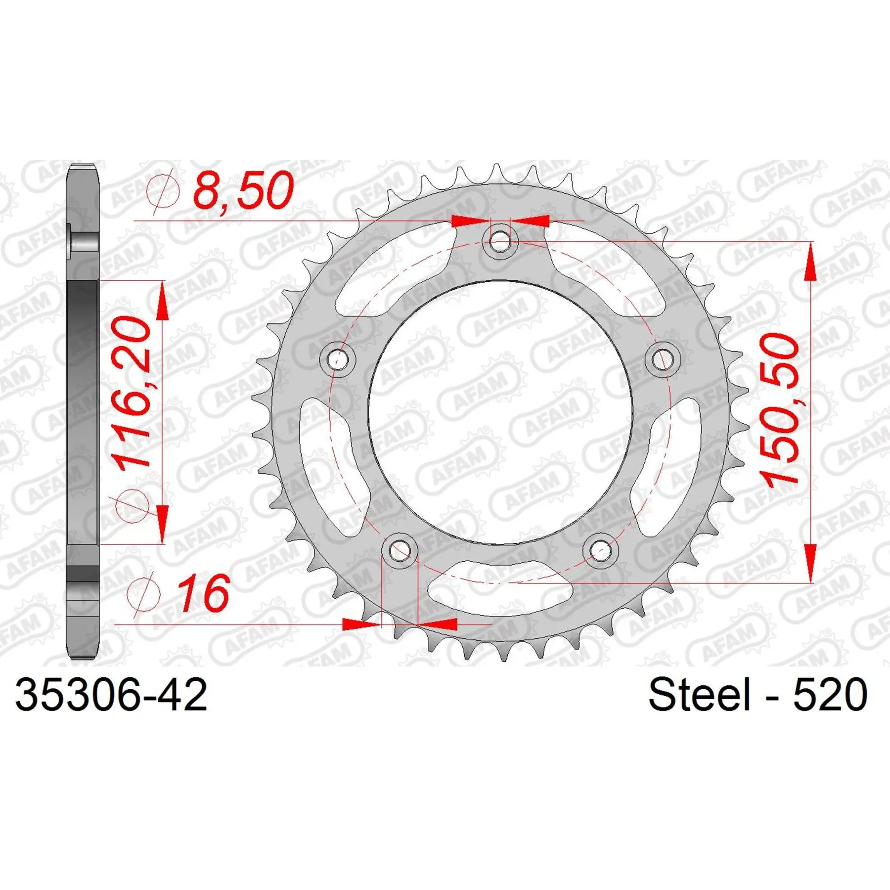 Ritzel Motorrad Stahl hinten Afam 520 42 dents