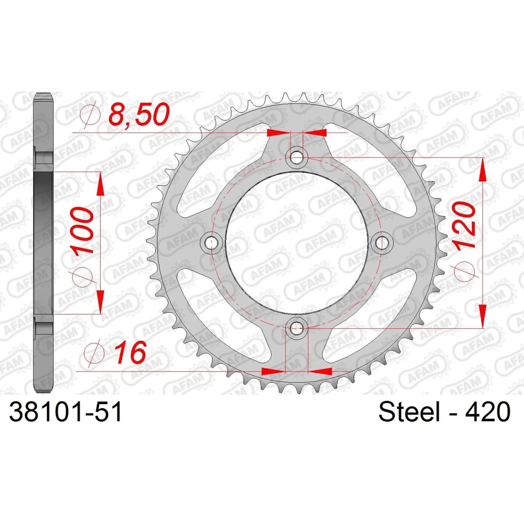 Ritzel Motorrad Stahl hinten Afam 420 51 dents