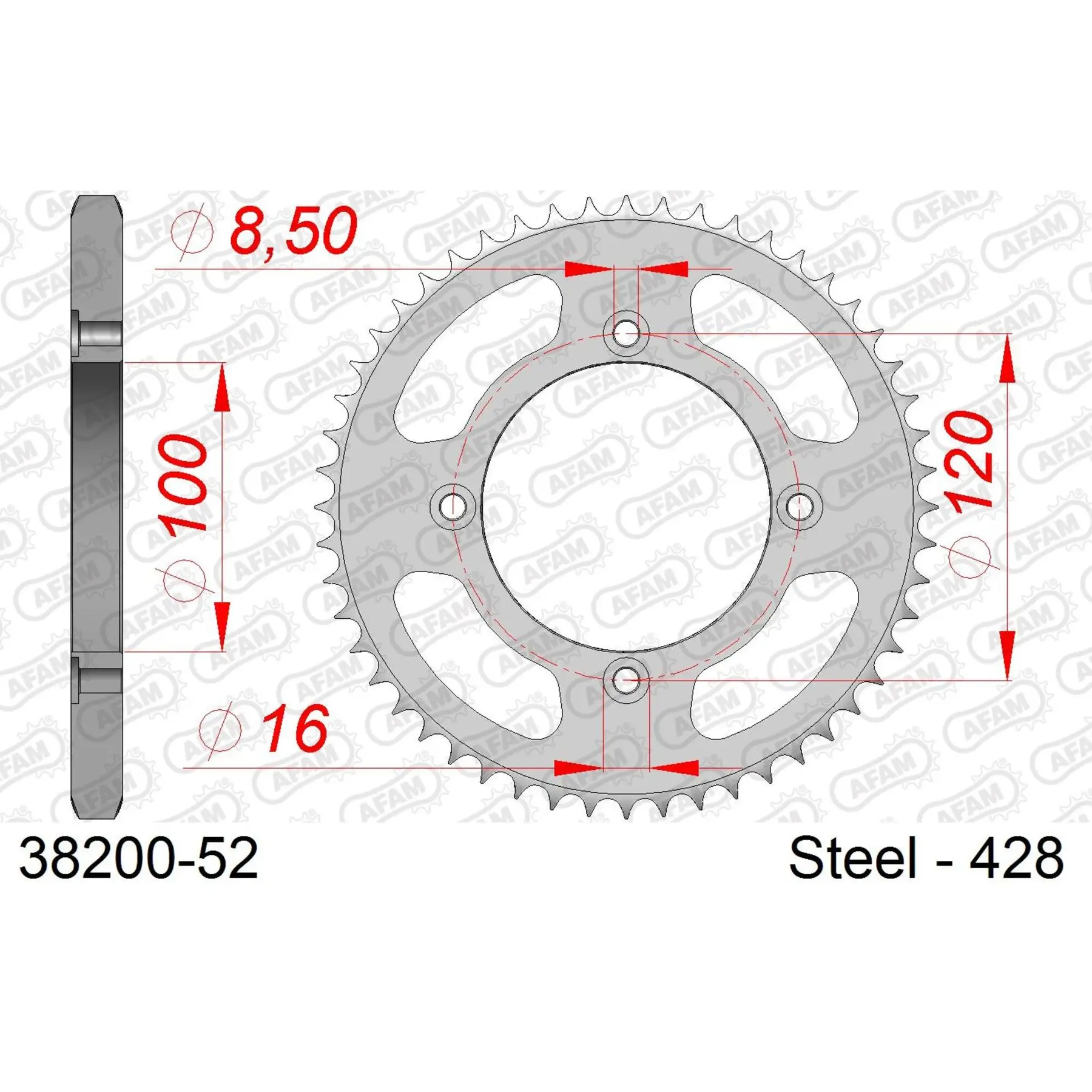 Ritzel Motorrad Stahl hinten Afam 428 52 dents