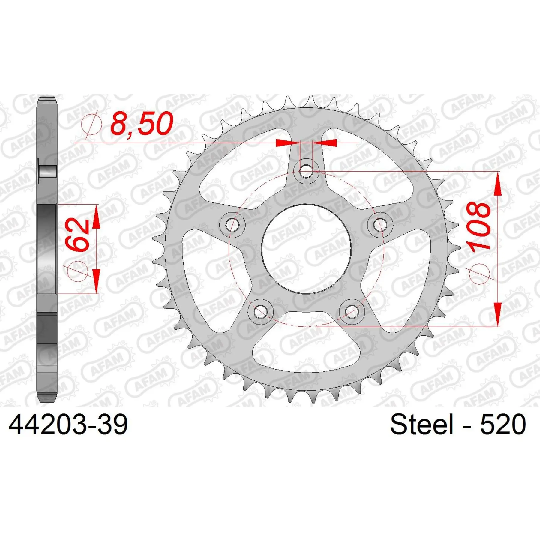 Ritzel Motorrad Stahl hinten Afam 520 39 dents
