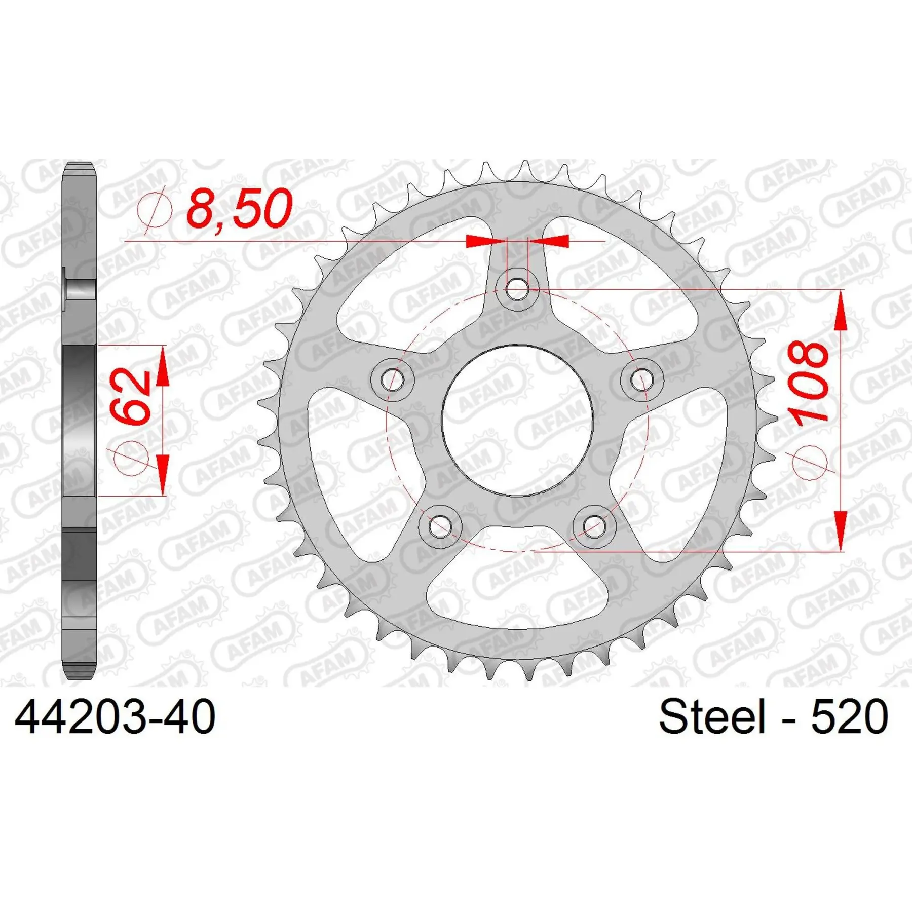 Ritzel Motorrad Stahl hinten Afam 520 40 dents