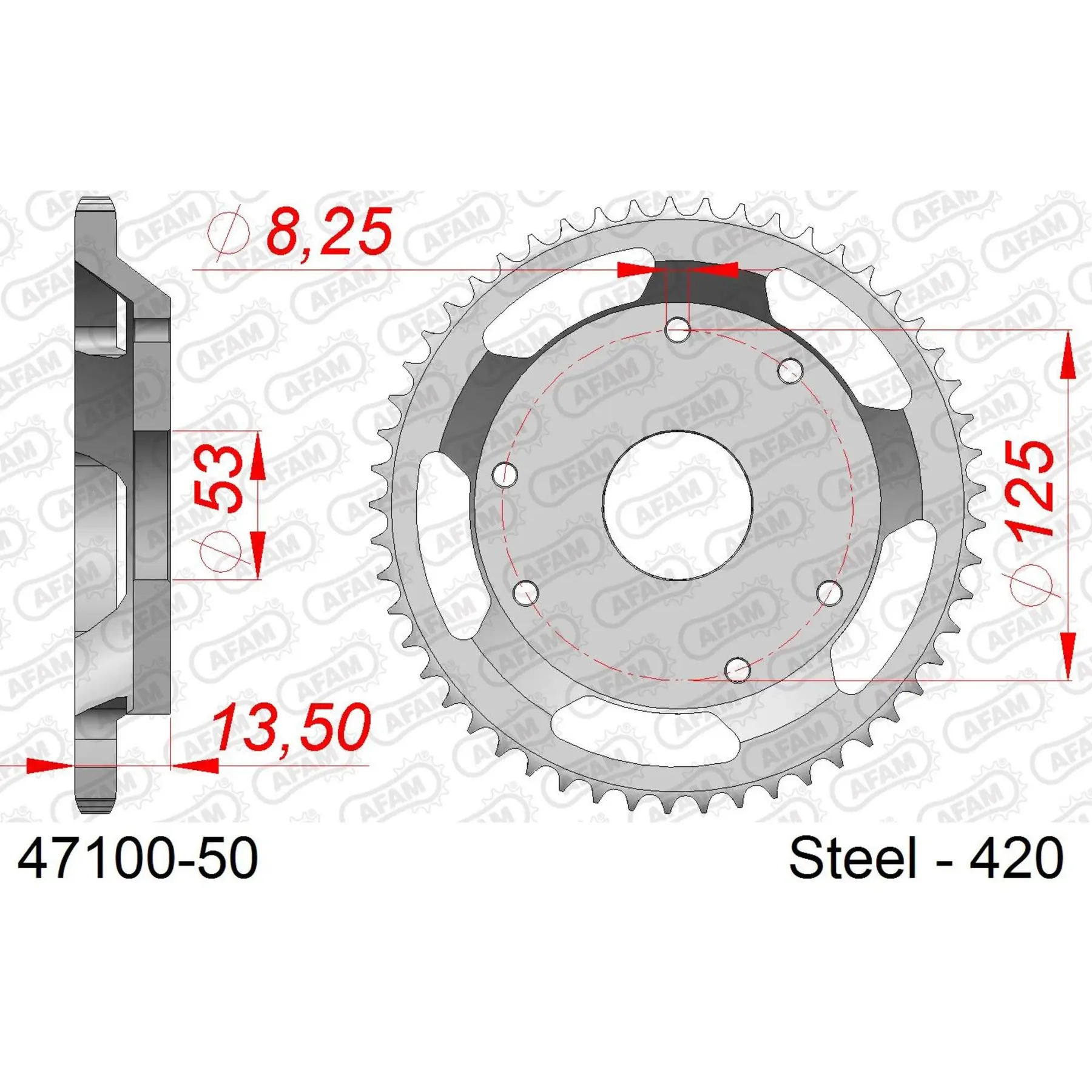 Ritzel Motorrad Stahl hinten Afam 420 50 dents