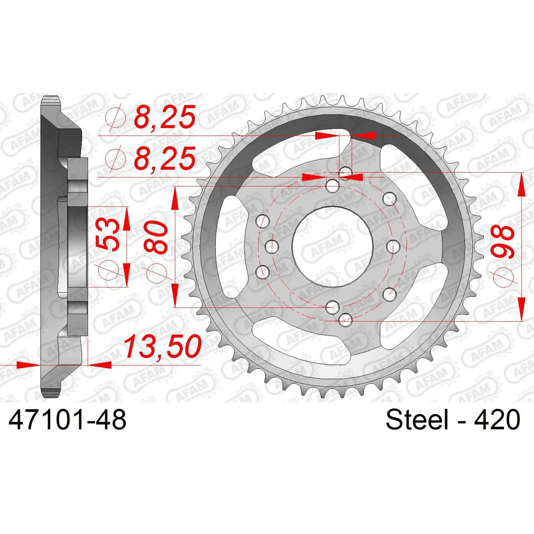 Ritzel Motorrad Stahl hinten Afam 420 48 dents