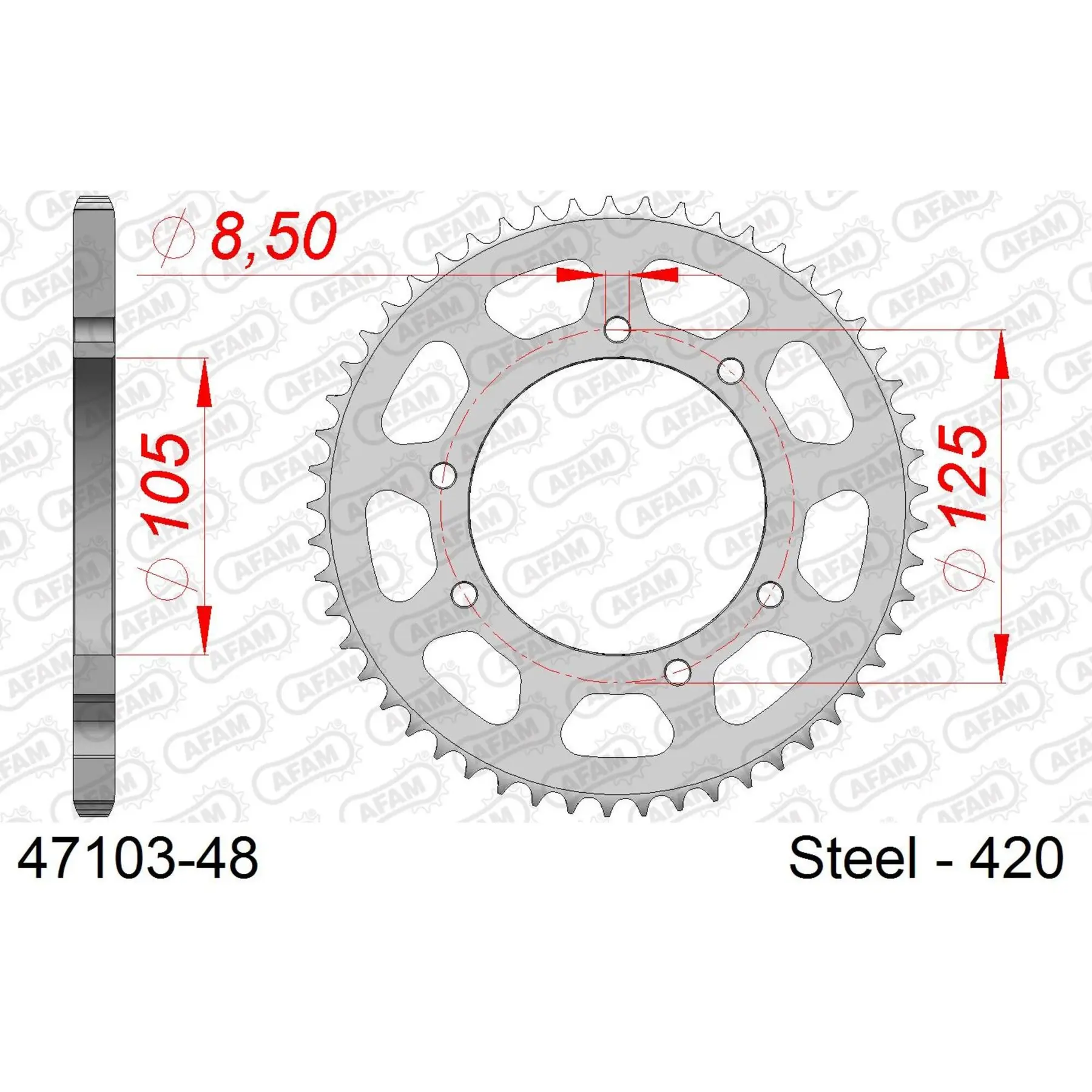 Ritzel Motorrad Stahl hinten Afam 420 48 dents