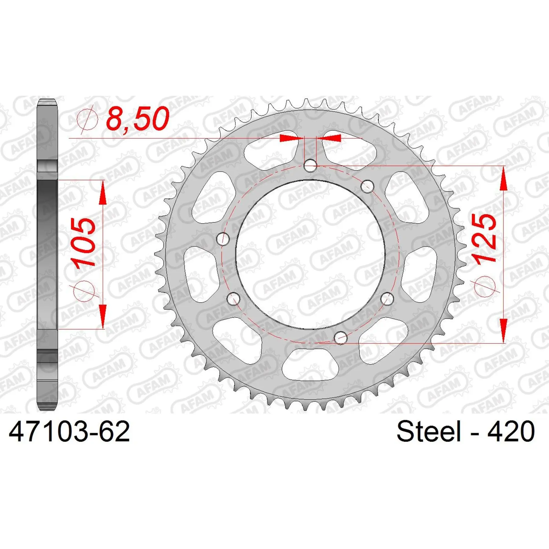 Ritzel Motorrad Stahl hinten Afam 420 62 dents