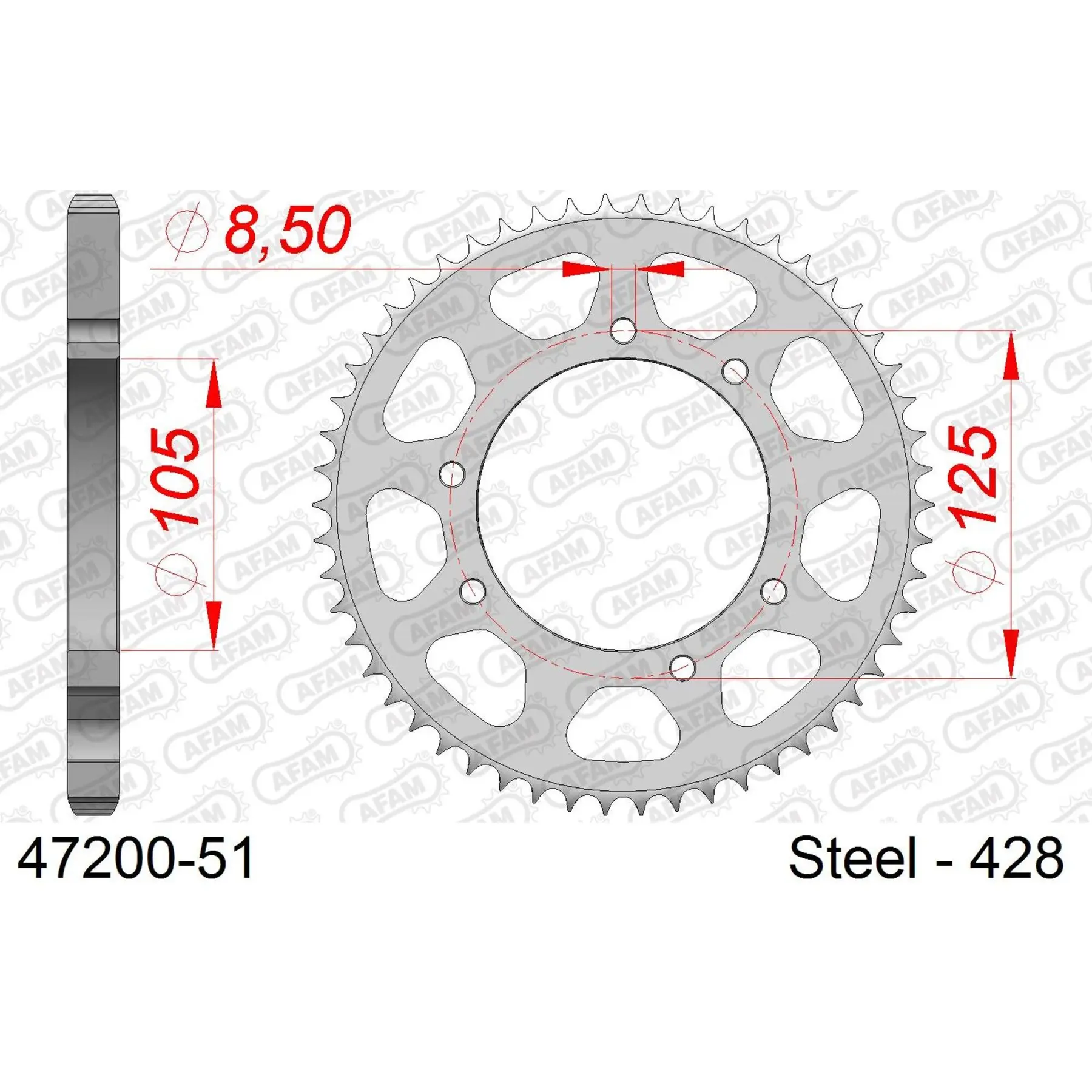 Ritzel Motorrad Stahl hinten Afam 428 51 dents