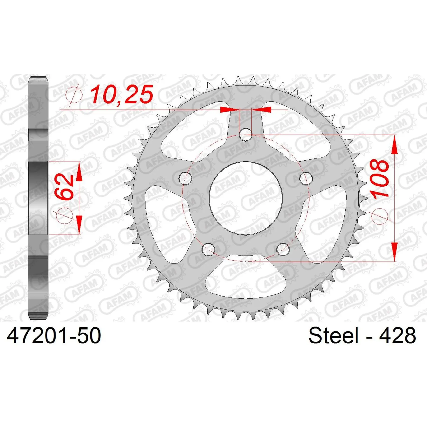 Ritzel Motorrad Stahl hinten Afam 428 50 dents