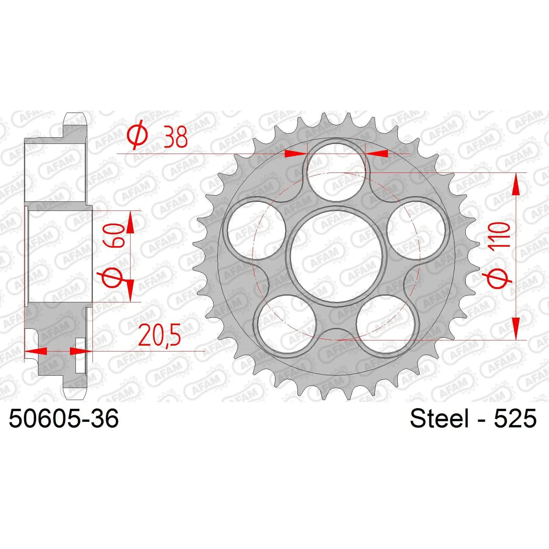 Ritzel Motorrad Stahl hinten Afam 525 36 dents