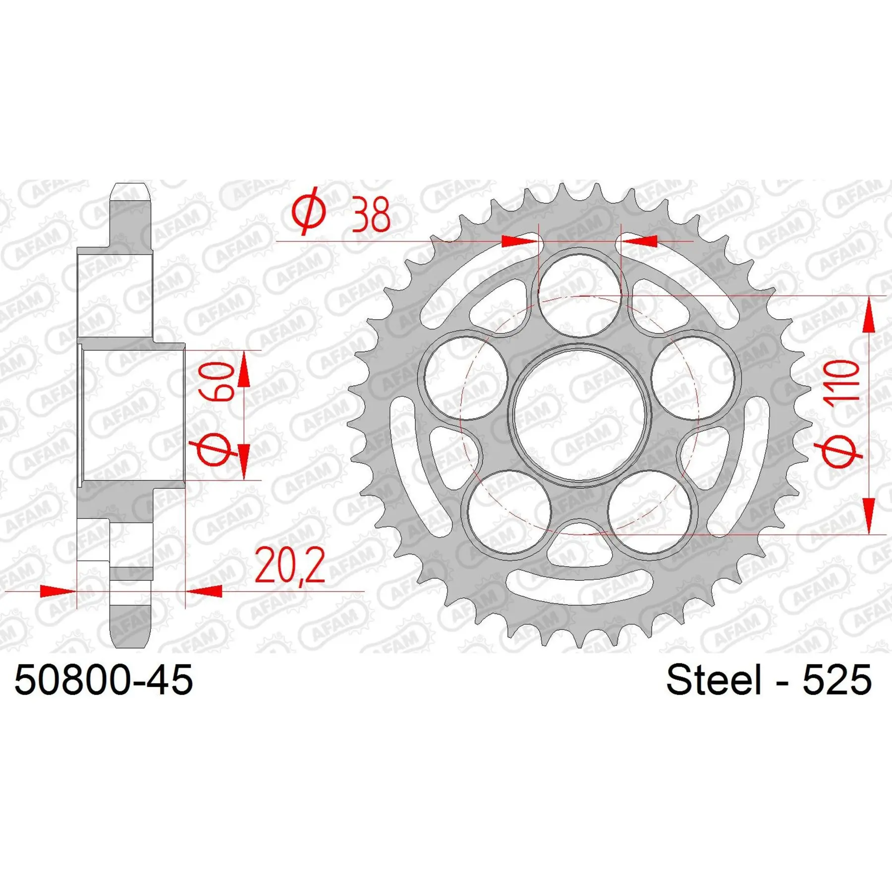 Ritzel Motorrad Stahl hinten Afam 525 45 dents