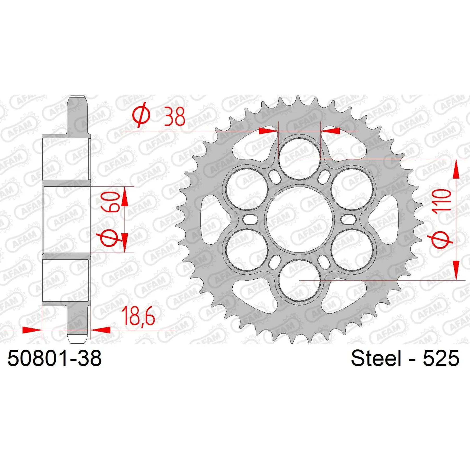 Ritzel Motorrad Stahl hinten Afam 525 38 dents