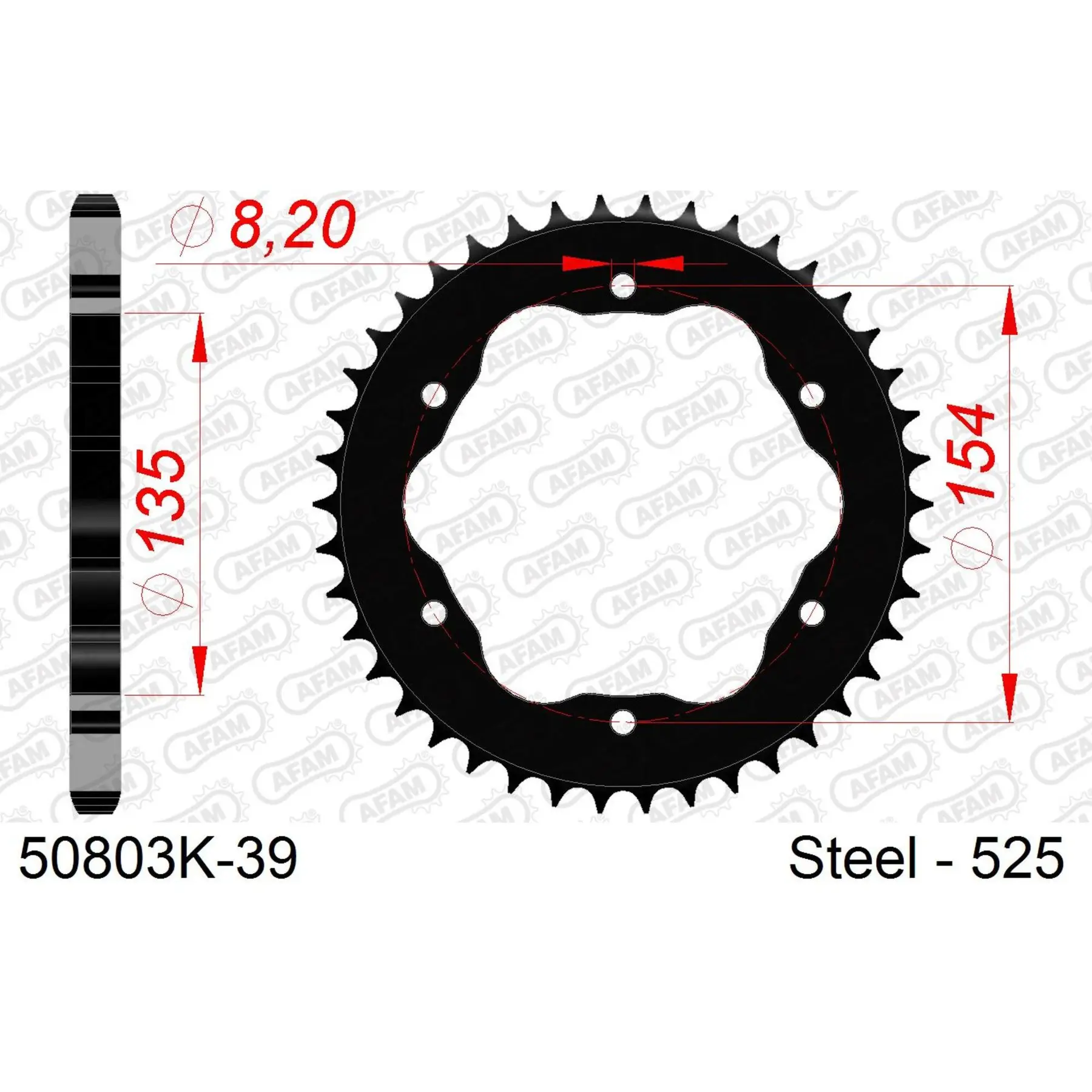 Ritzel Motorrad Stahl hinten Afam 525 39 dents