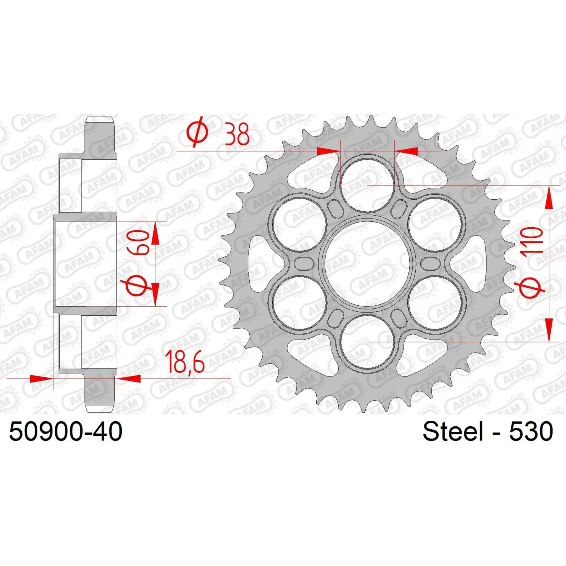 Ritzel Motorrad Stahl hinten Afam 530 40 dents