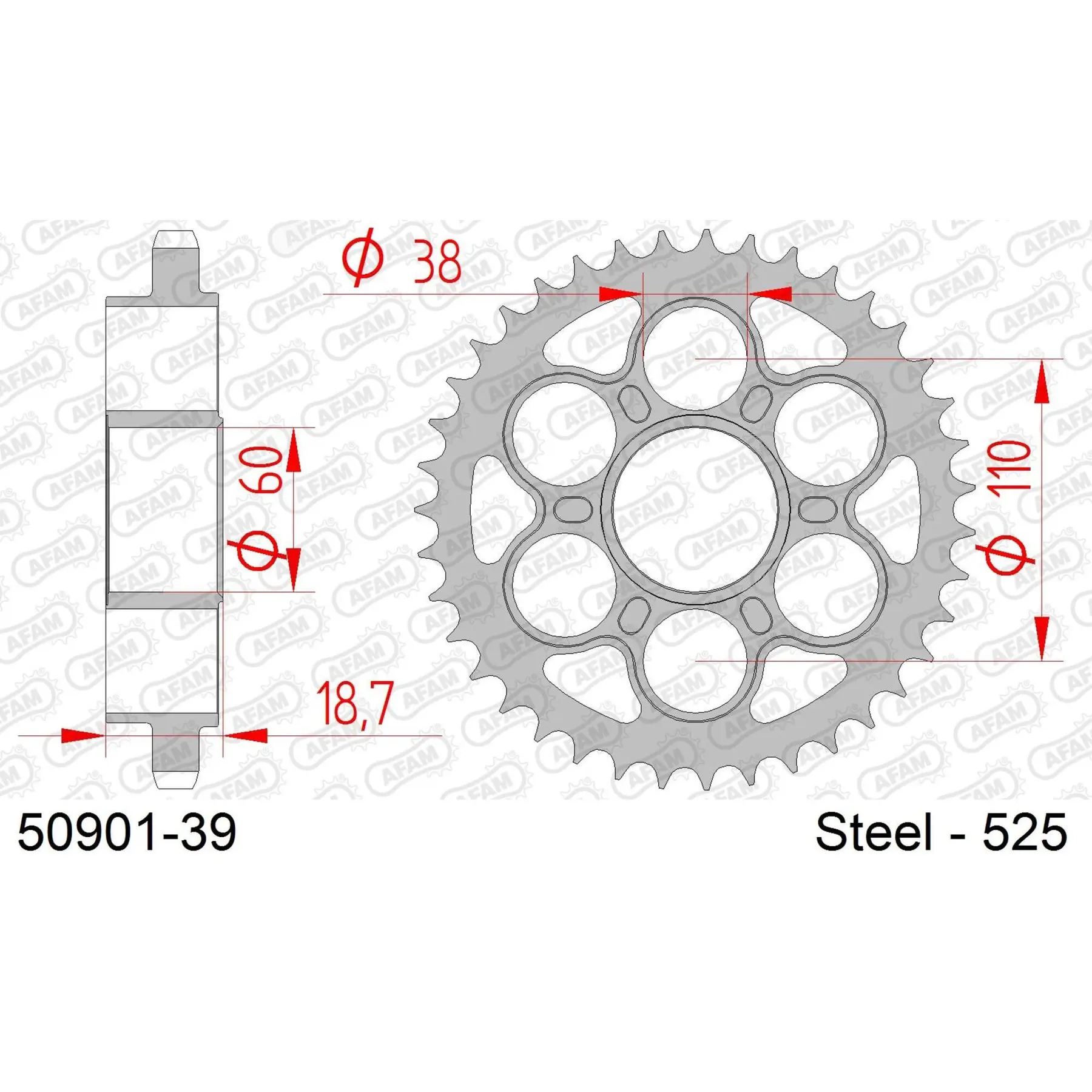 Ritzel Motorrad Stahl hinten Afam 525 39 dents