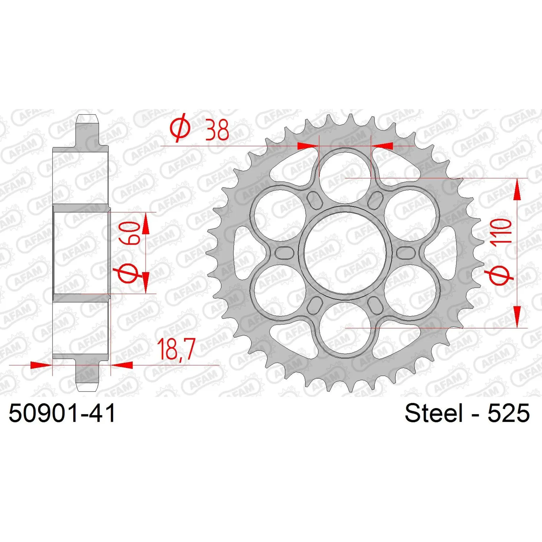Ritzel Motorrad Stahl hinten Afam 525 41 dents