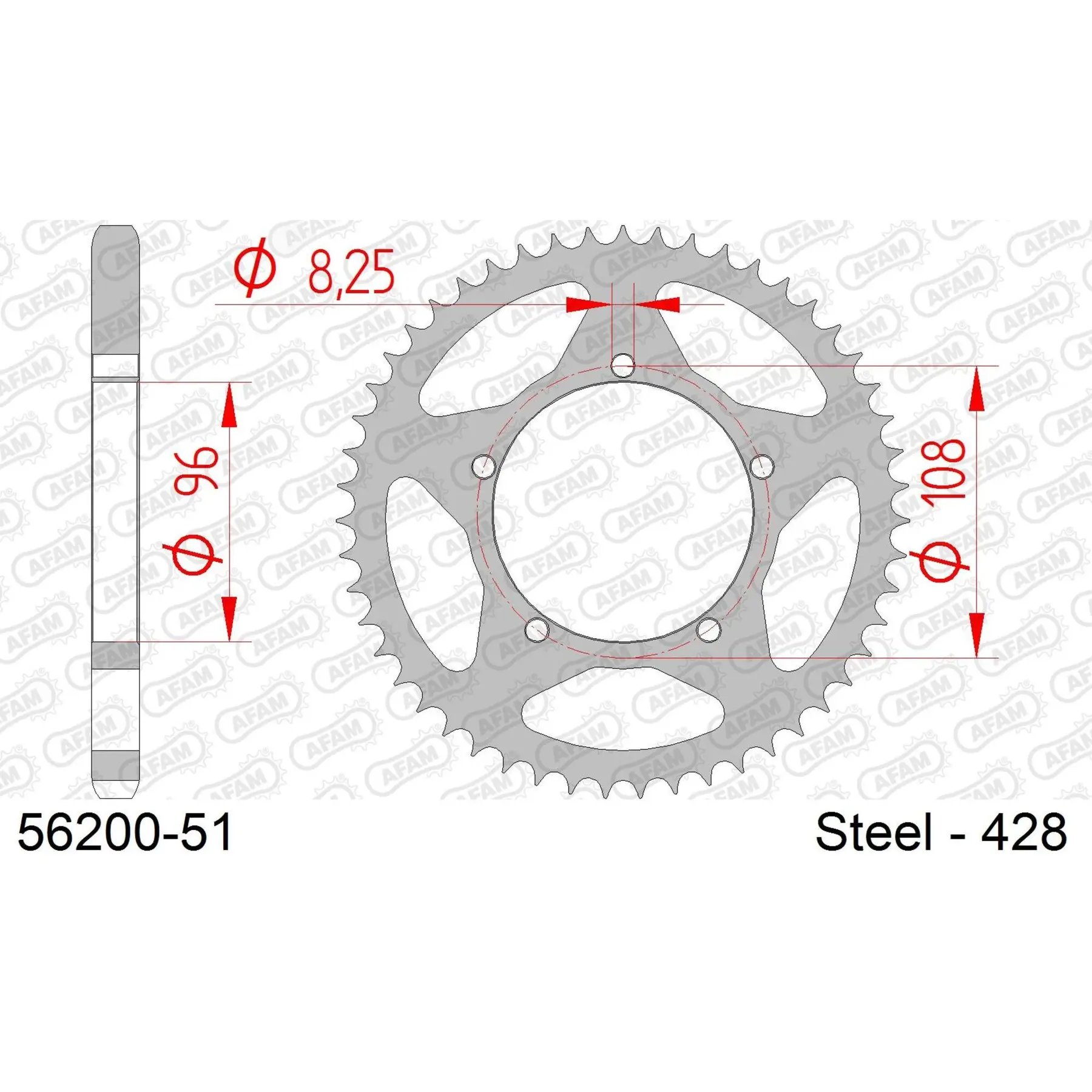 Ritzel Motorrad Stahl hinten Afam 428 51 dents