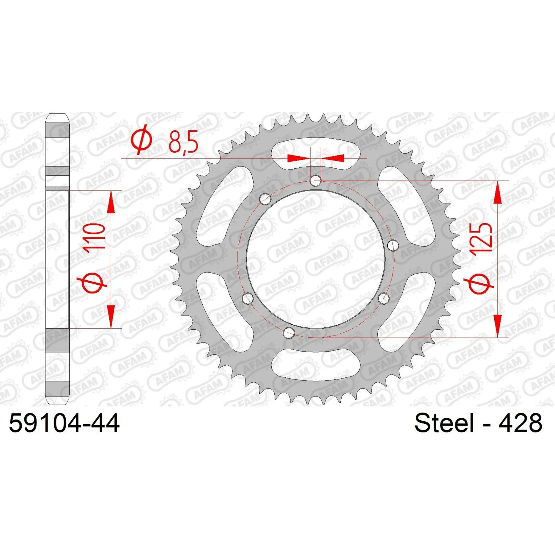 Ritzel Motorrad Stahl hinten Afam 428 44 dents