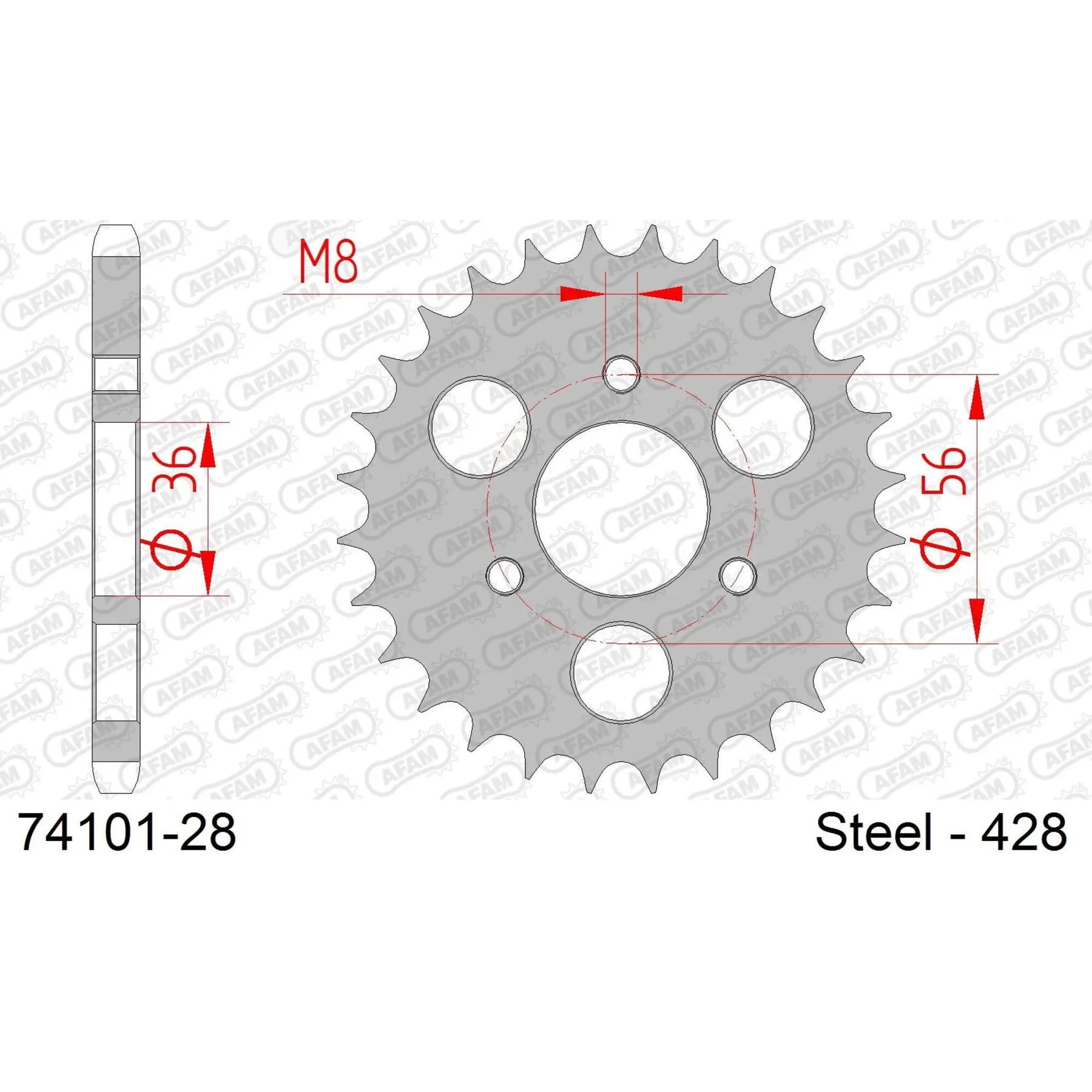 Ritzel Motorrad Stahl hinten Afam 428 28 dents