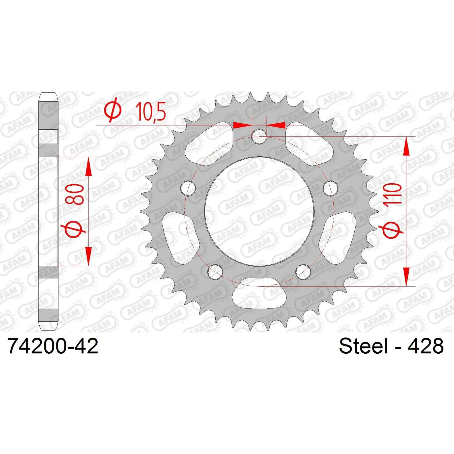 Ritzel Motorrad Stahl hinten Afam 428 42 dents