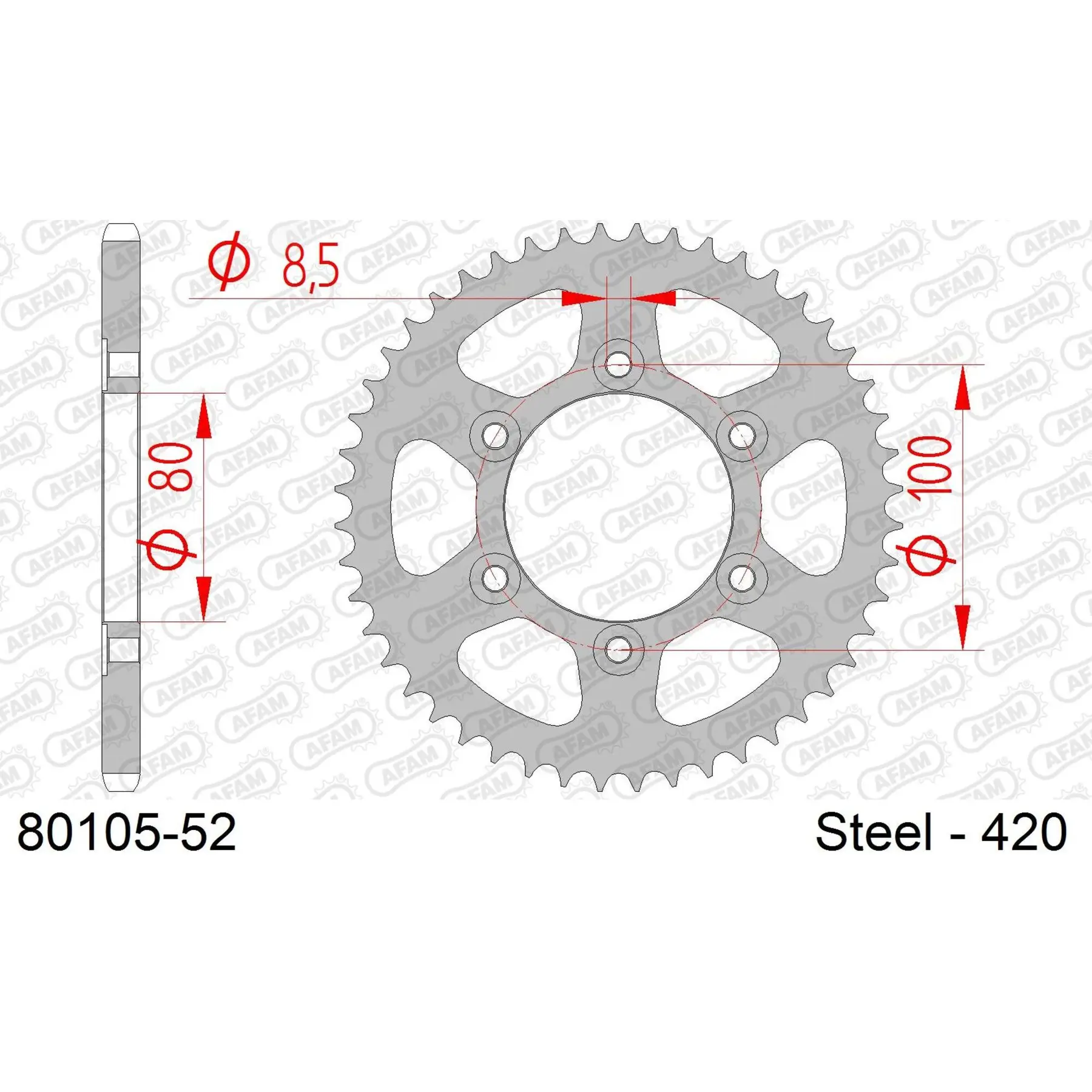 Ritzel Motorrad Stahl hinten Afam 420 52 dents