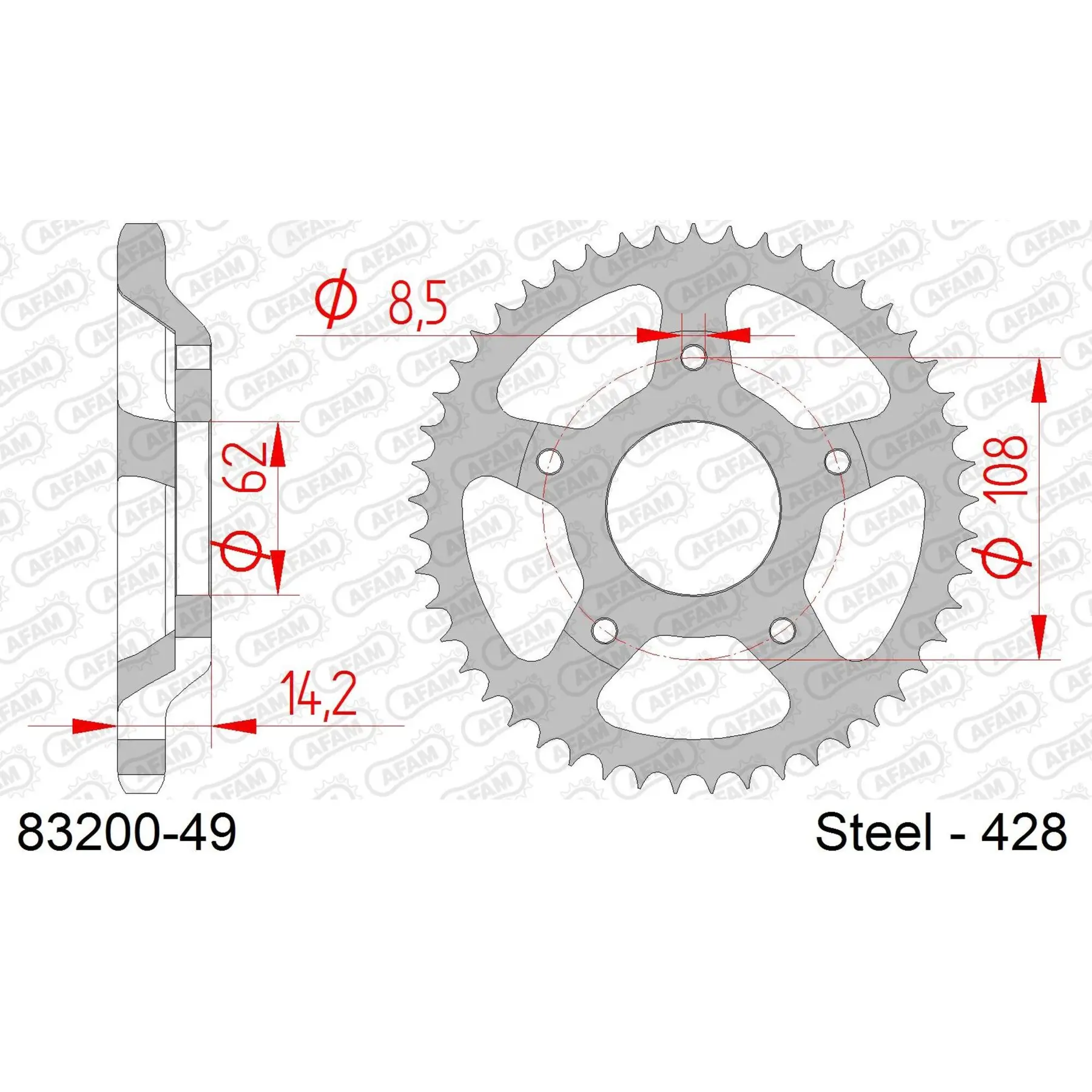 Ritzel Motorrad Stahl hinten Afam 428 49 dents