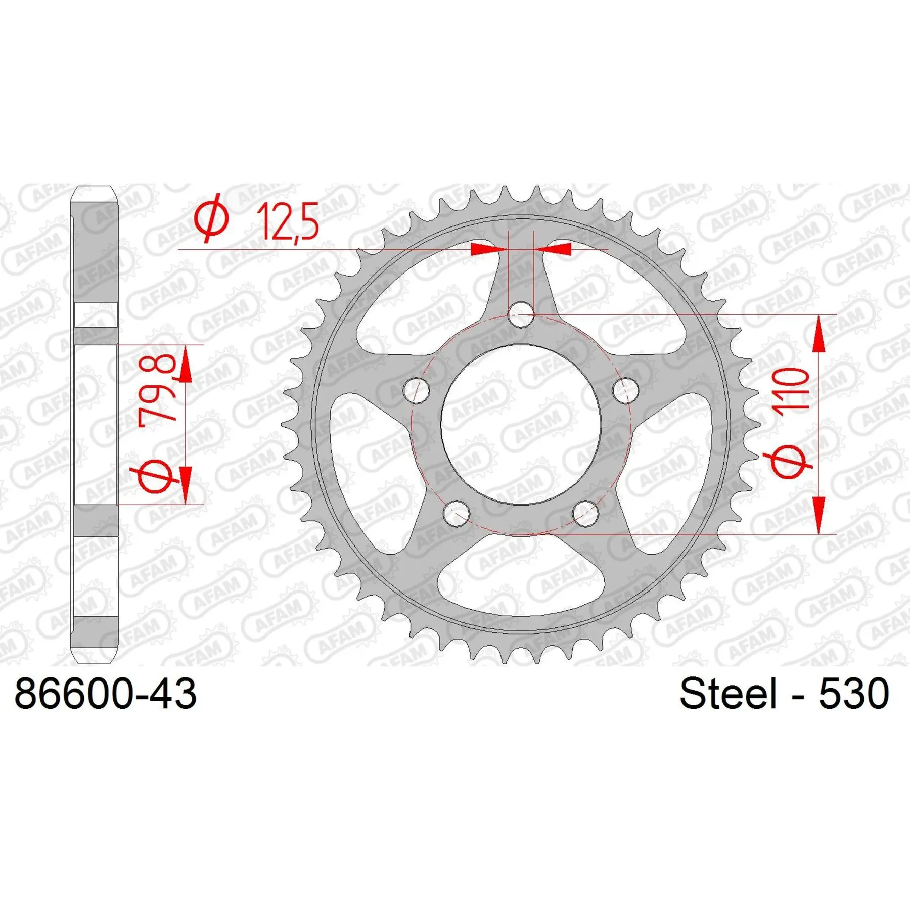 Ritzel Motorrad Stahl hinten Afam 530 43 dents