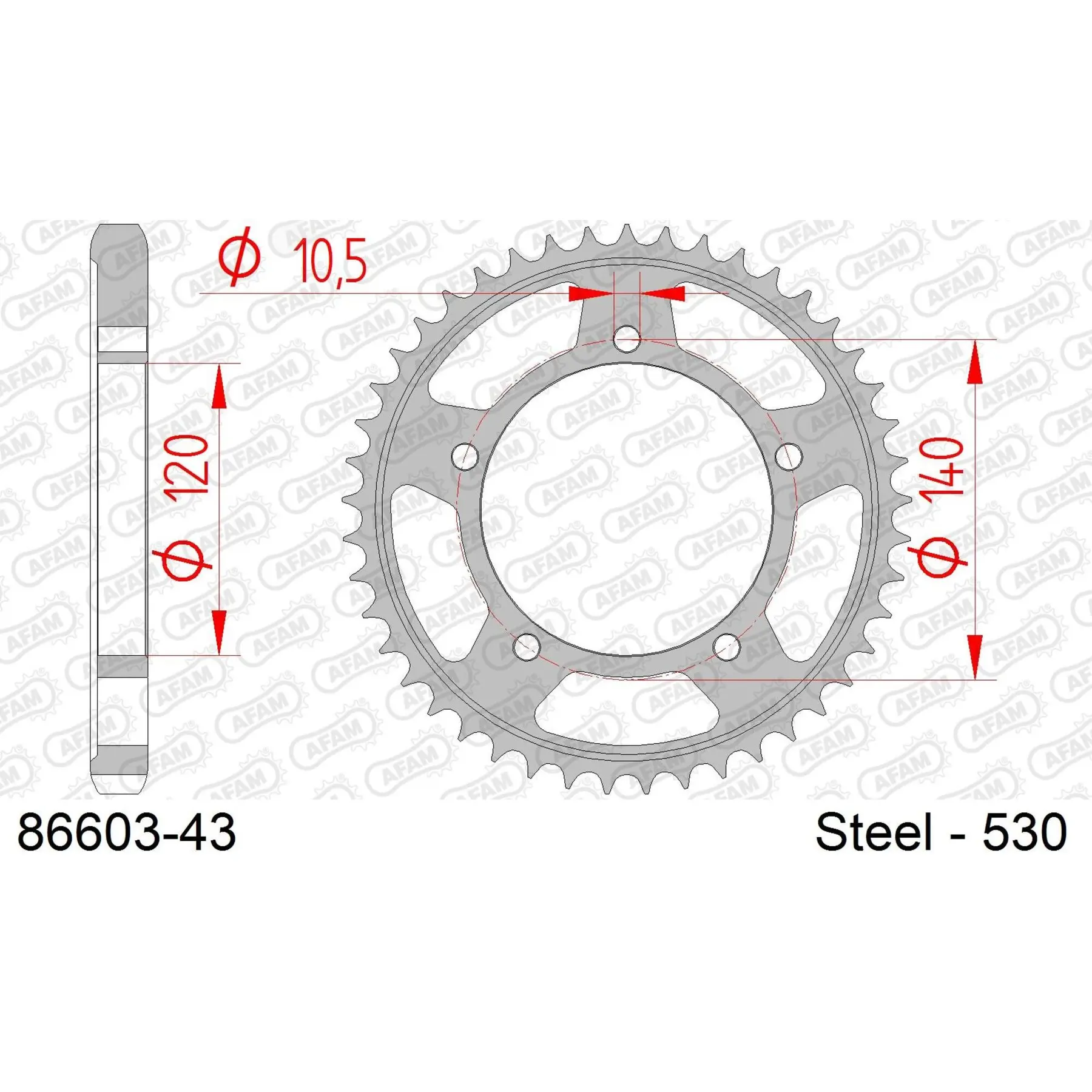 Ritzel Motorrad Stahl hinten Afam 530 43 dents