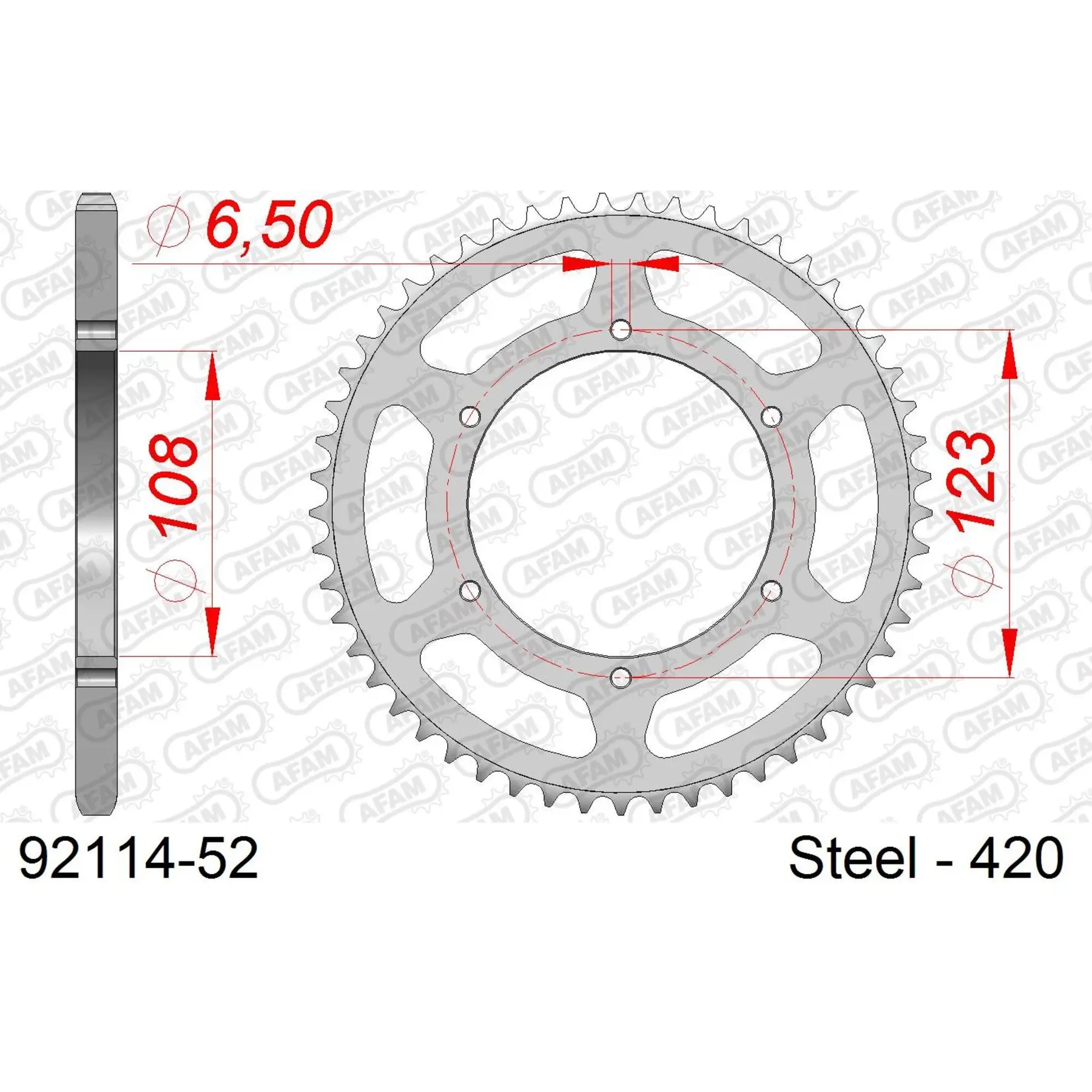 Ritzel Motorrad Stahl hinten Afam 420 52 dents
