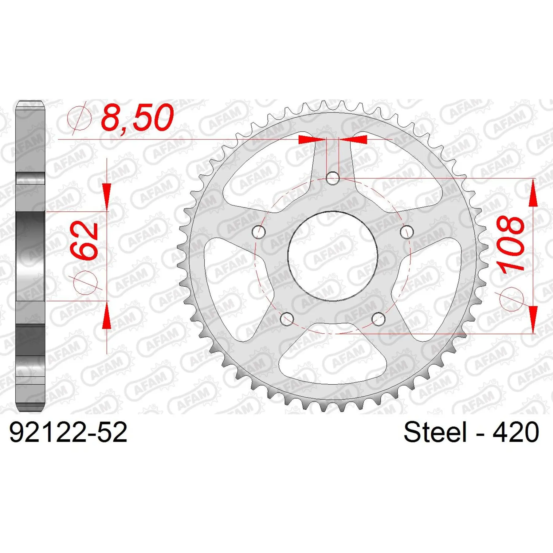 Ritzel Motorrad Stahl hinten Afam 420 52 dents