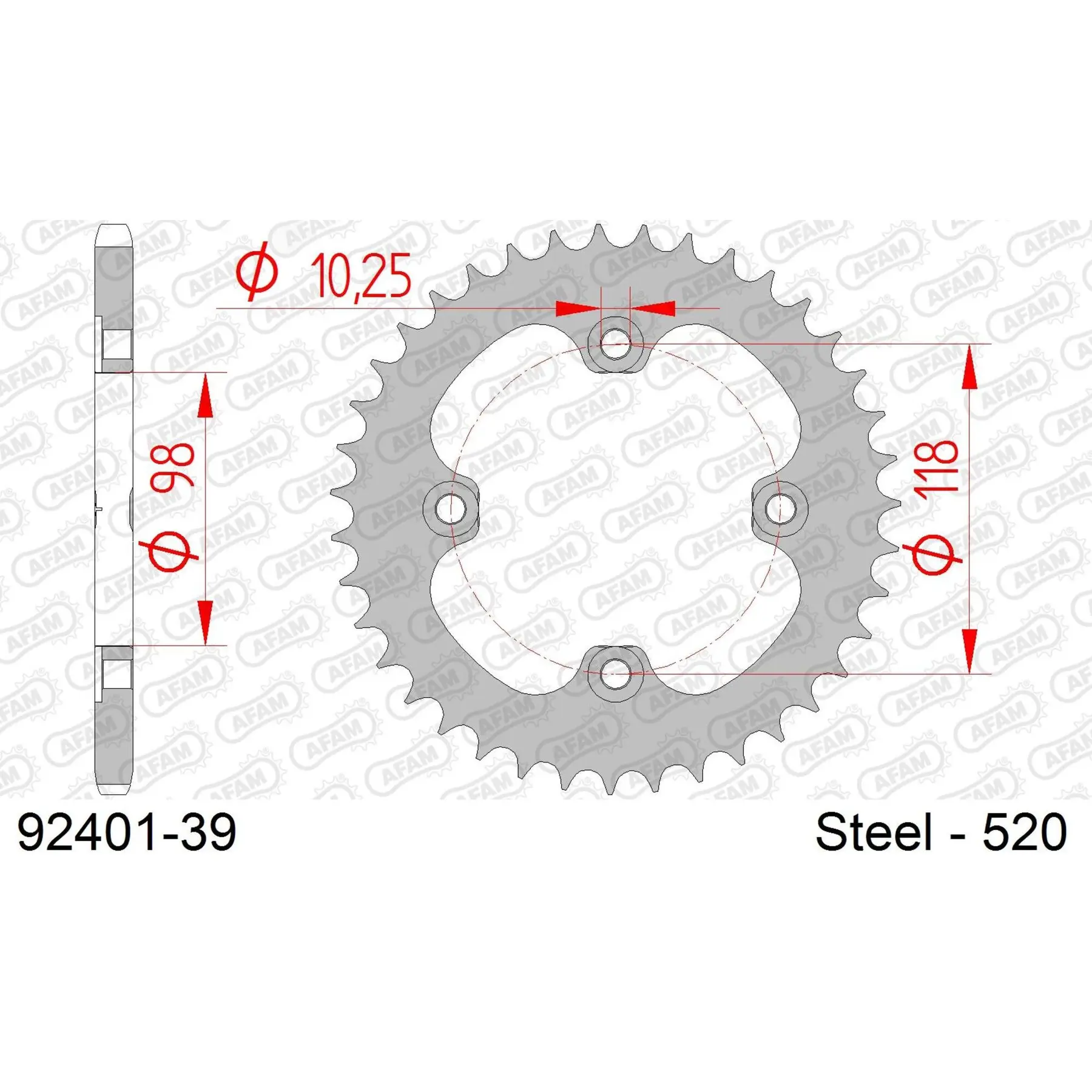 Ritzel Motorrad Stahl hinten Afam 520 39 dents