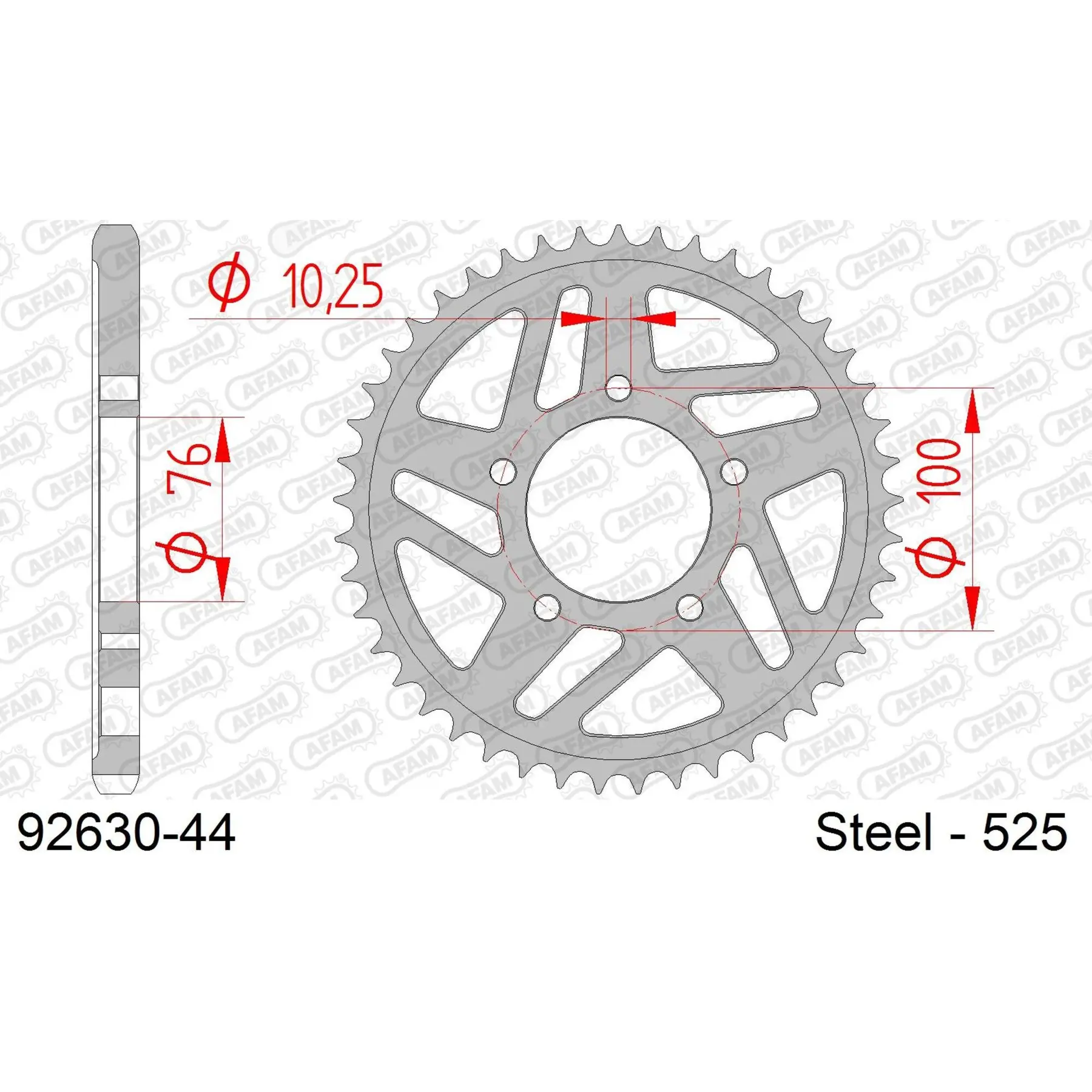 Ritzel Motorrad Stahl hinten Afam 525 44 dents