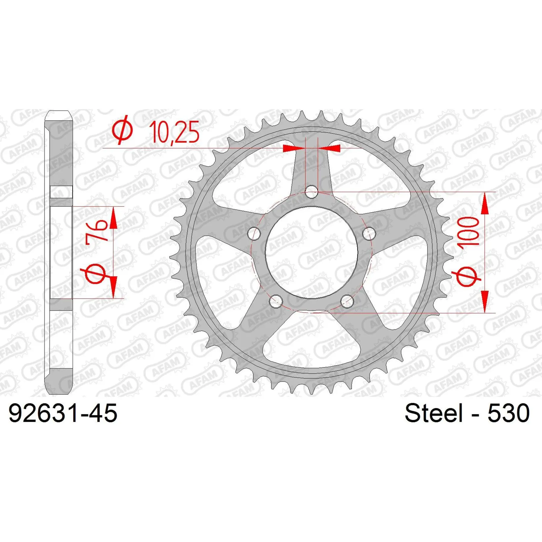 Ritzel Motorrad Stahl hinten Afam 525 45 dents