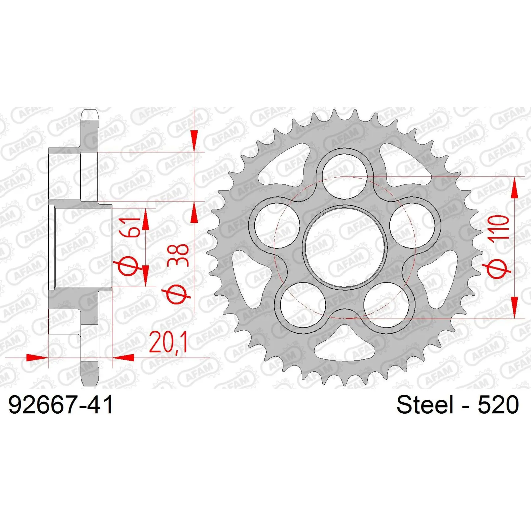 Ritzel Motorrad Stahl hinten Afam 520 41 dents
