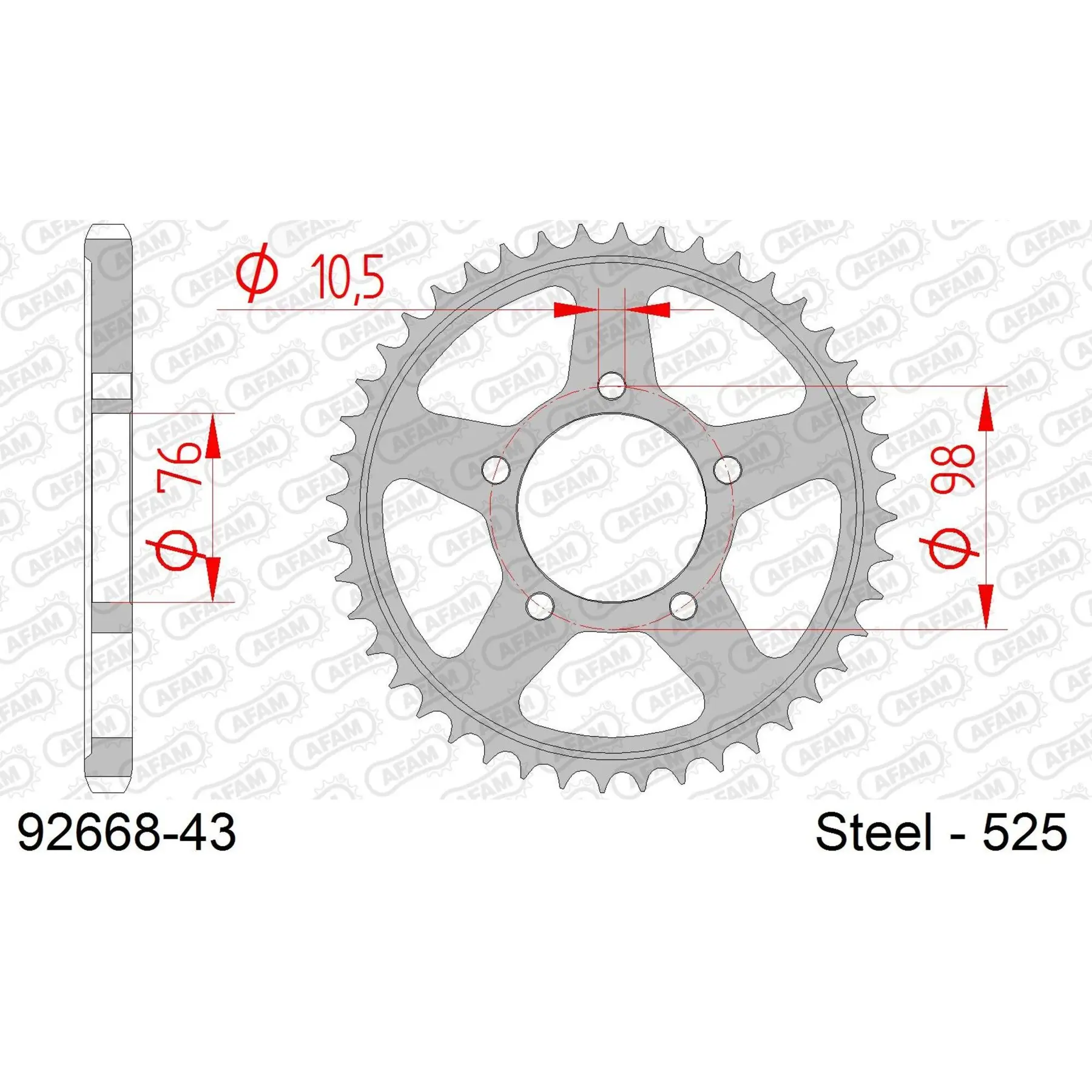 Ritzel Motorrad Stahl hinten Afam 525 43 dents