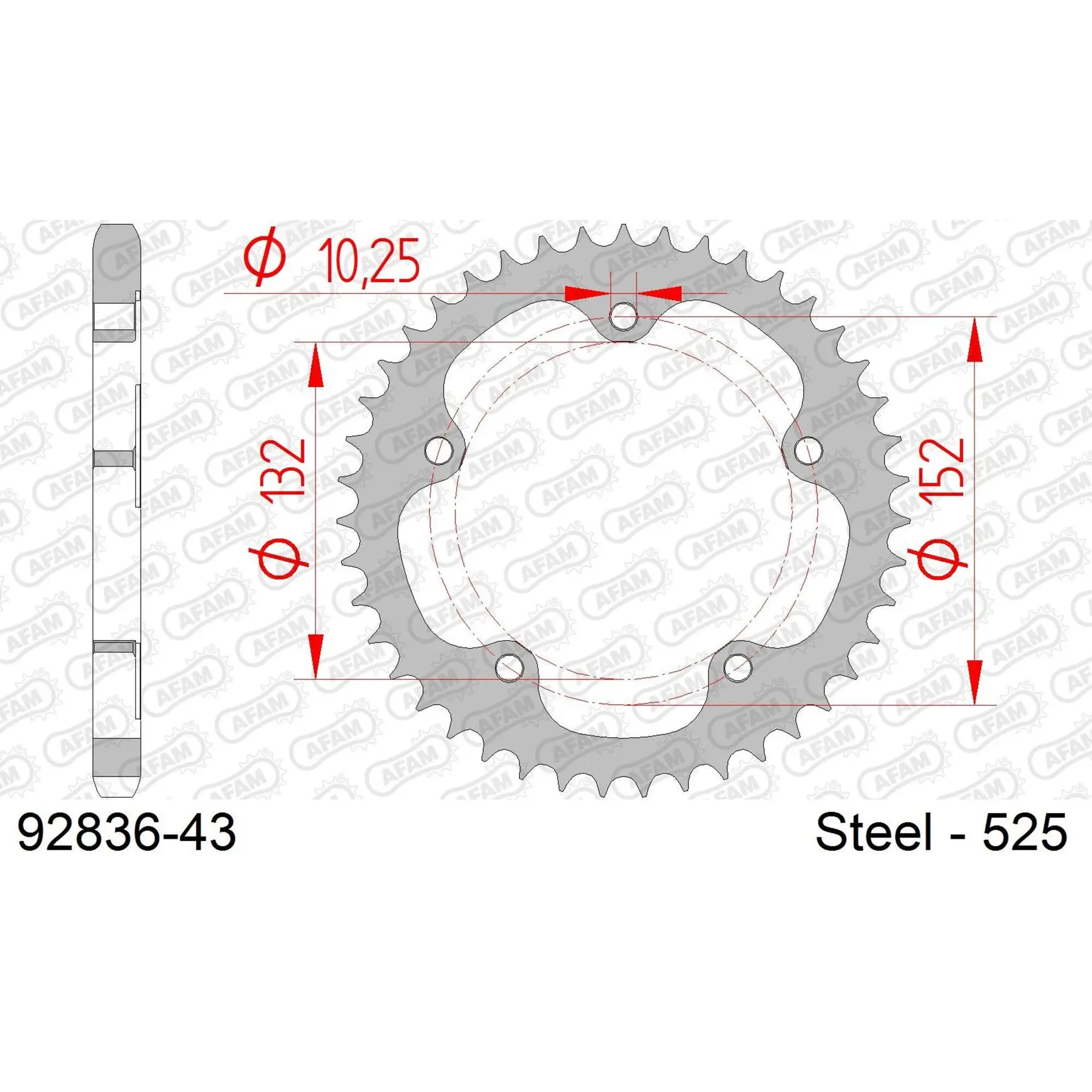 Ritzel Motorrad Stahl hinten Afam 525 43 dents