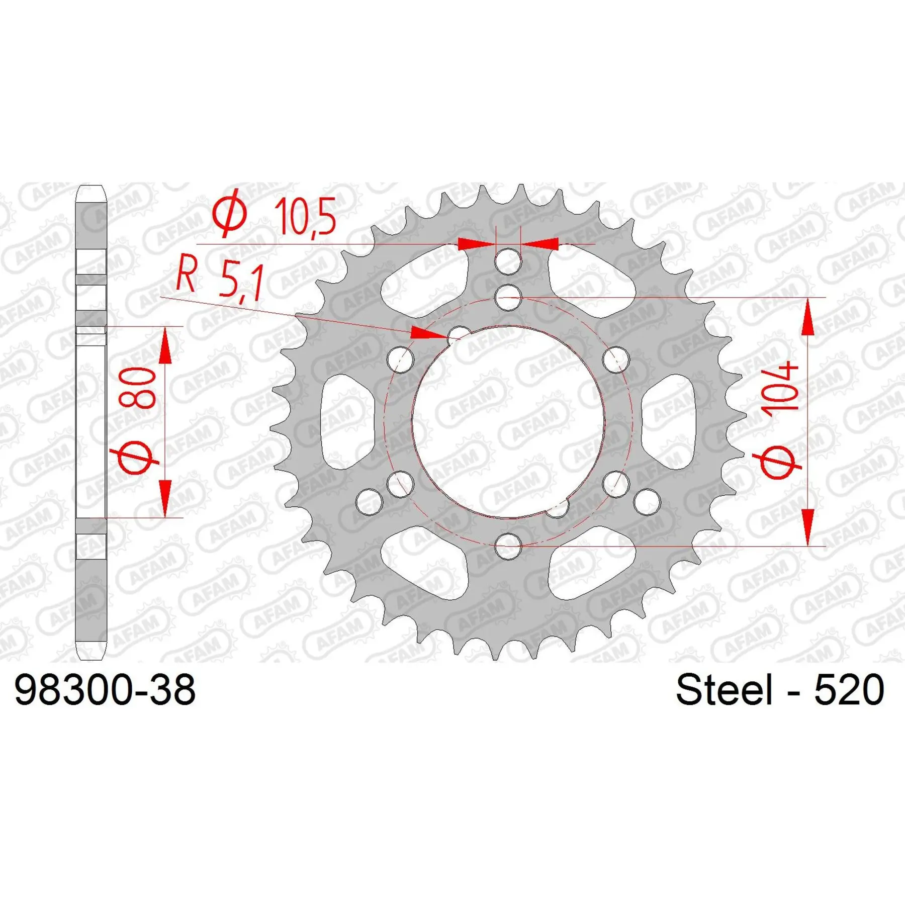 Ritzel Motorrad Stahl hinten Afam 520 38 dents