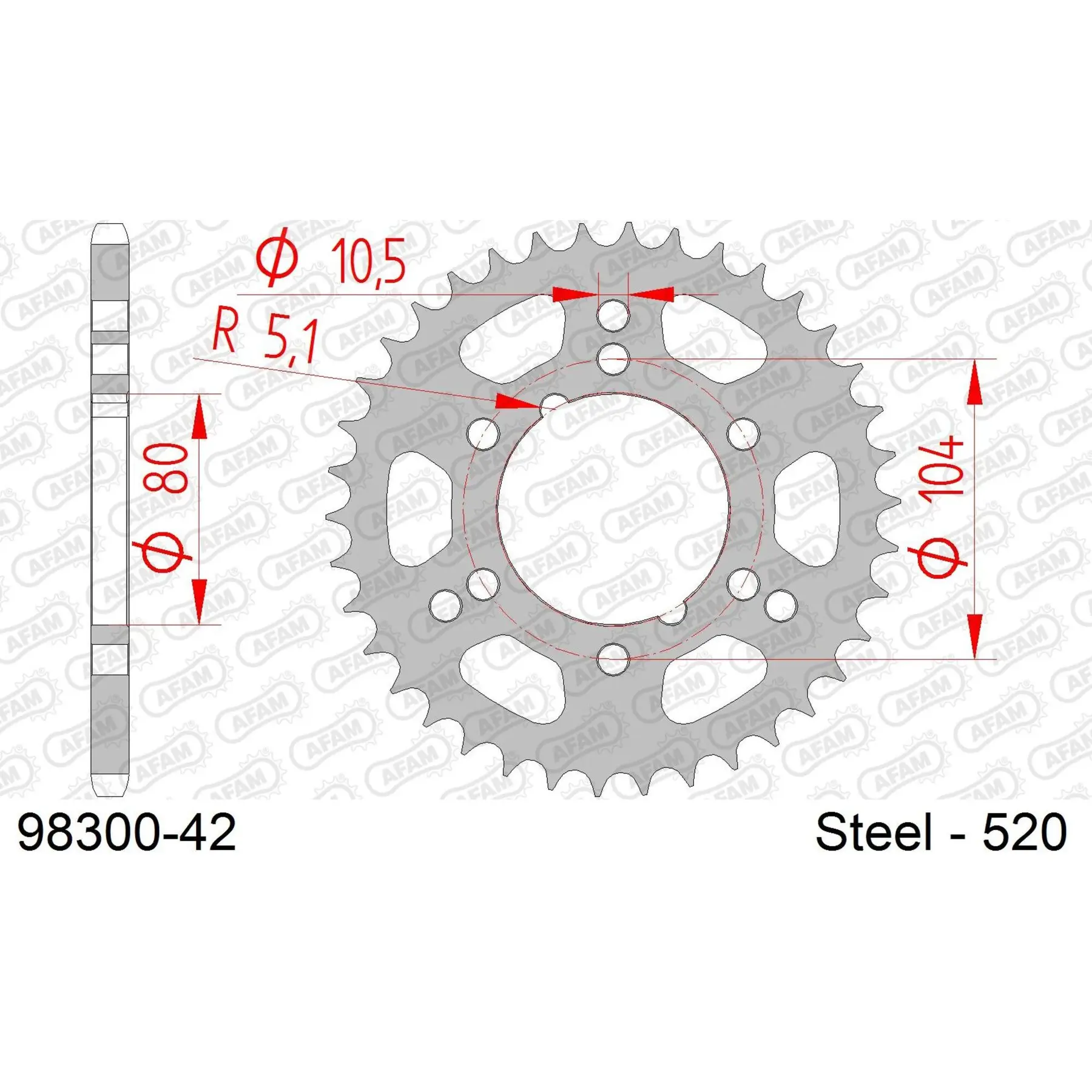 Ritzel Motorrad Stahl hinten Afam 520 42 dents