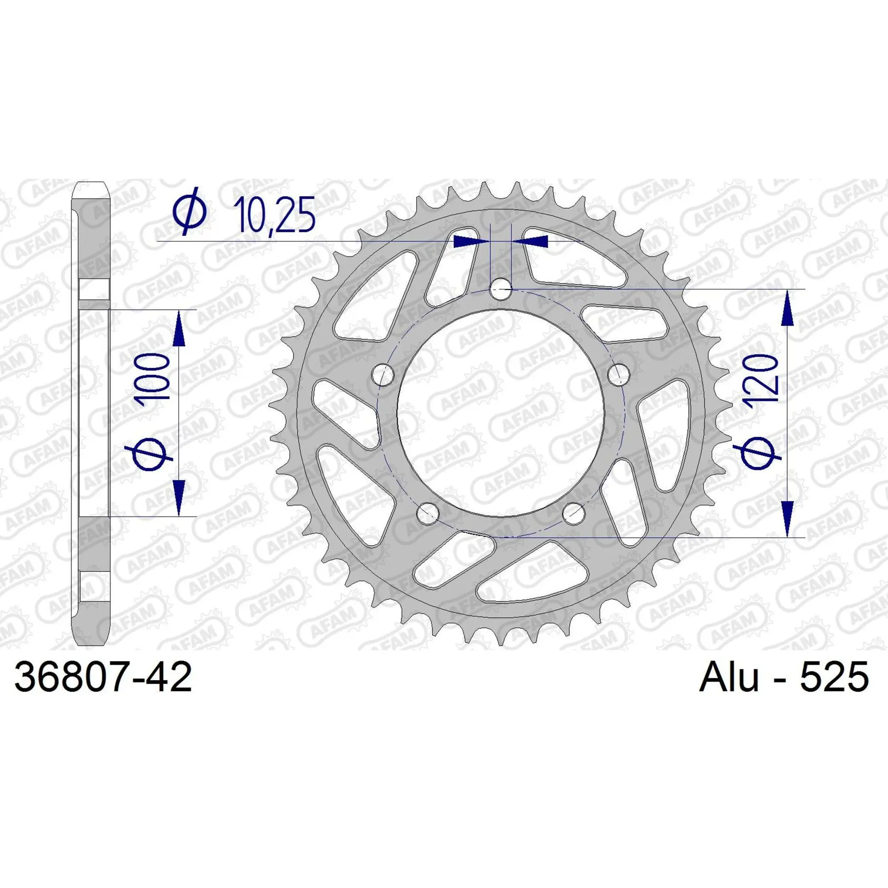 Alu-Motorradritzel hinten Afam 525 42 dents