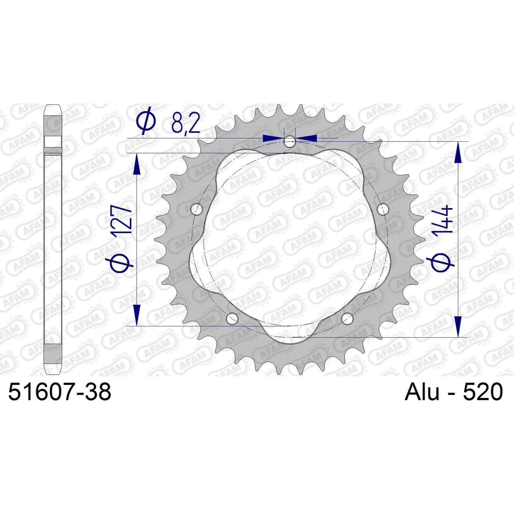 Alu-Motorradritzel hinten Afam 520 38 dents