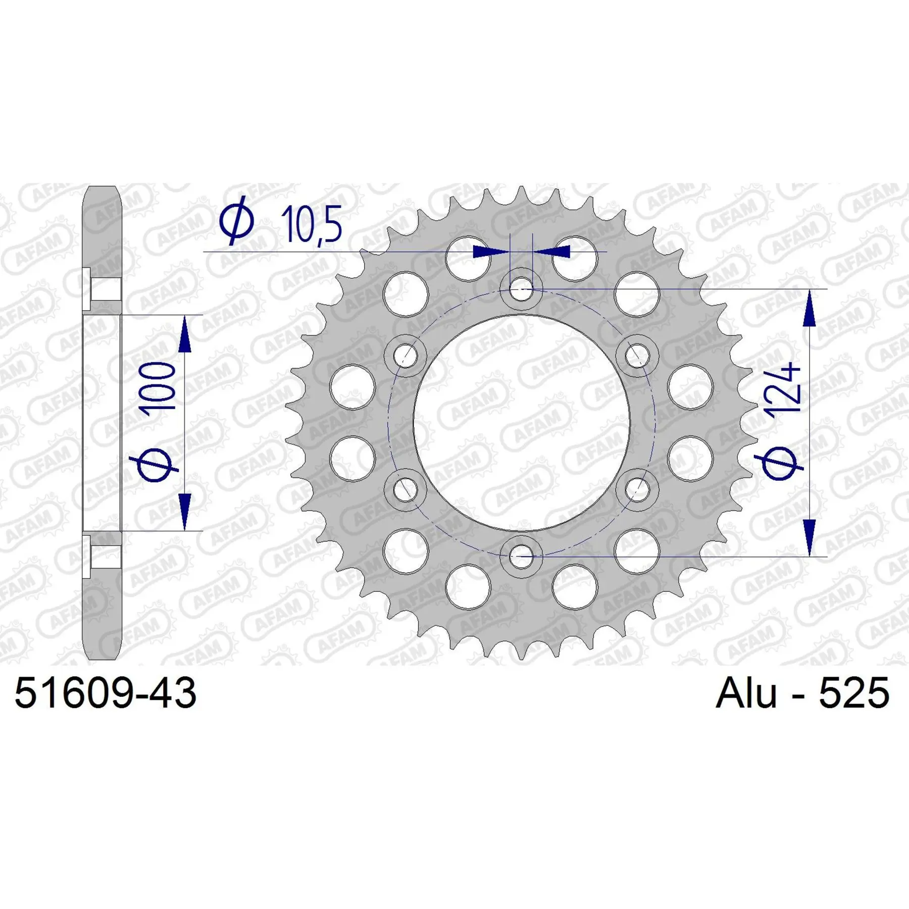 Alu-Motorradritzel hinten Afam 525 43 dents