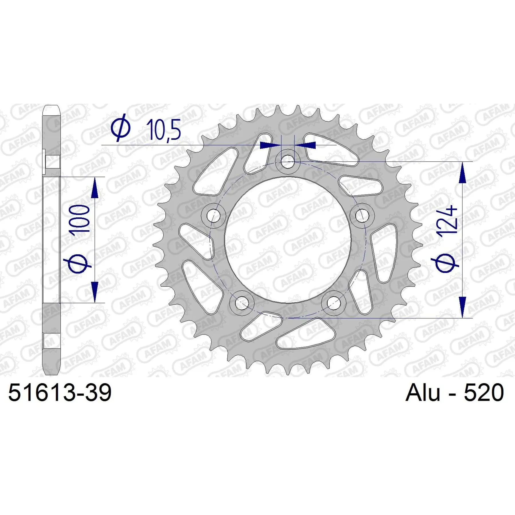 Alu-Motorradritzel hinten Afam 520 39 dents