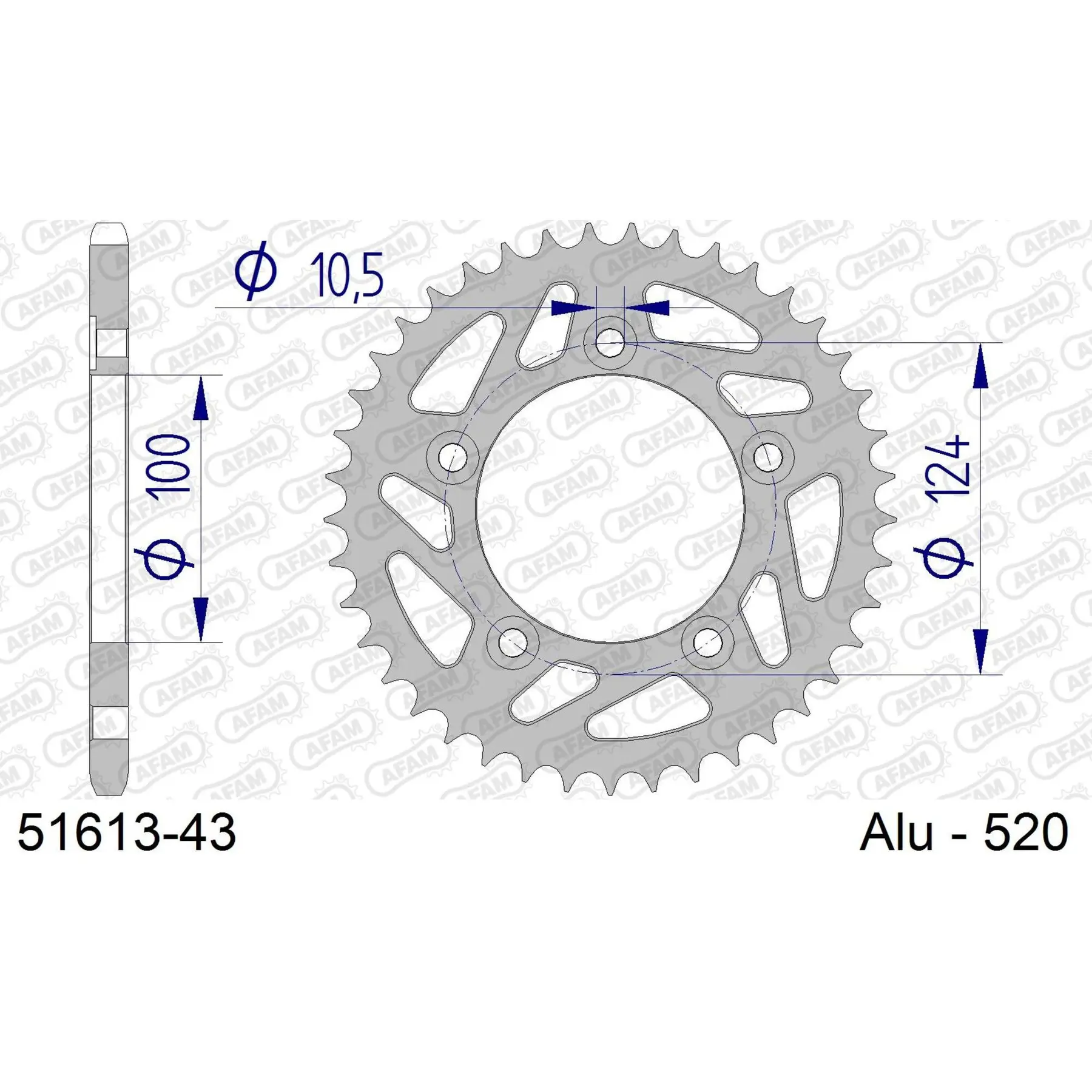 Alu-Motorradritzel hinten Afam 520 43 dents