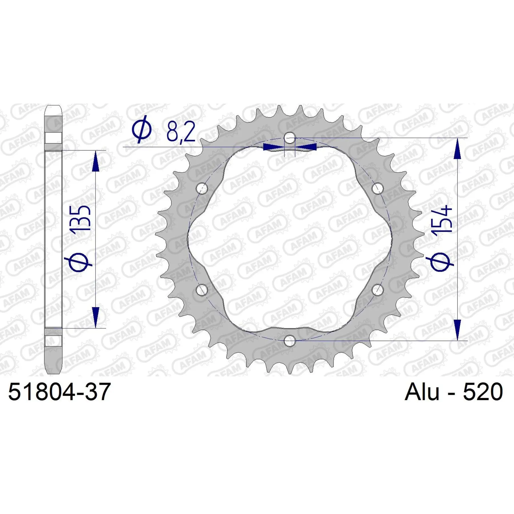 Alu-Motorradritzel hinten Afam 520 37 dents