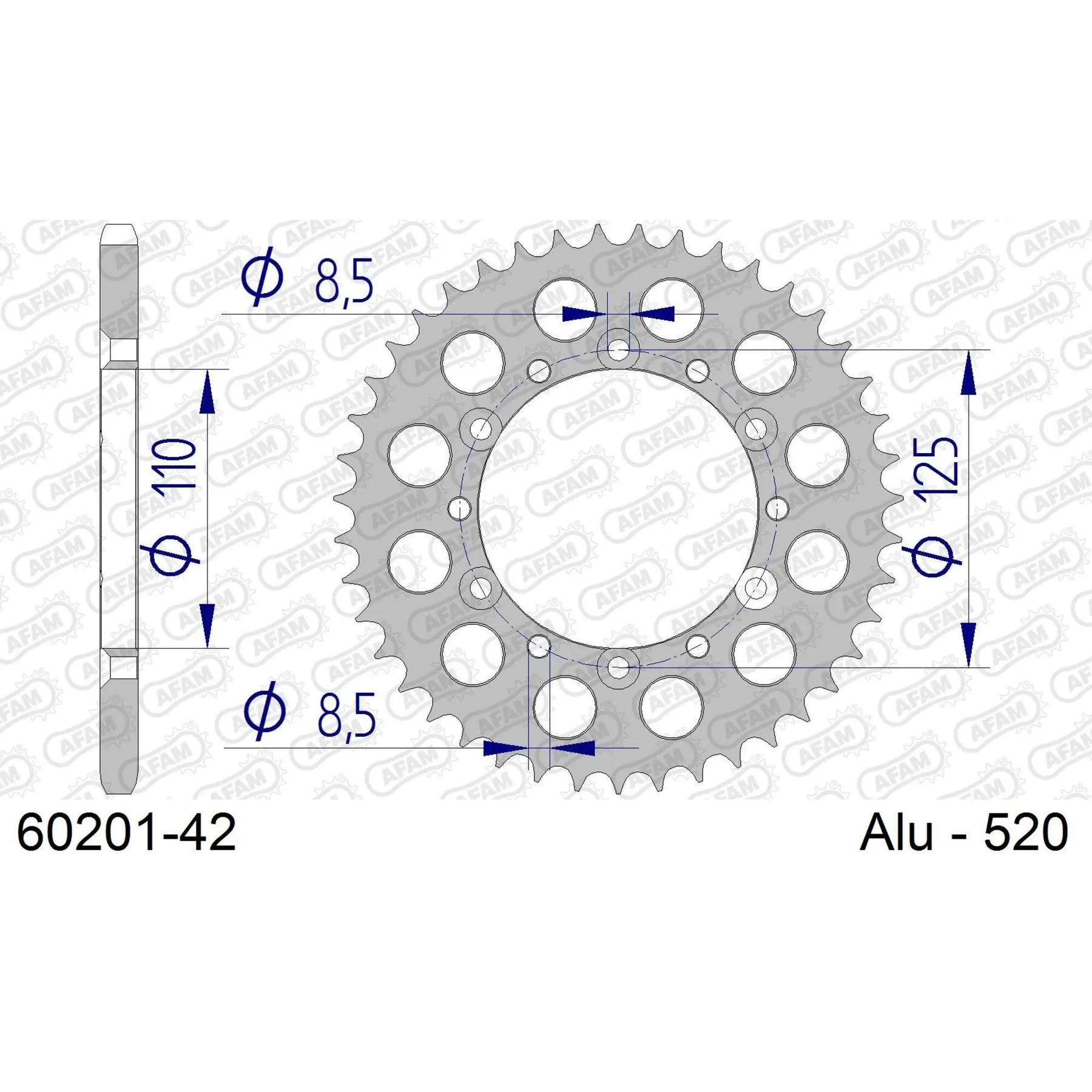 Alu-Motorradritzel hinten Afam 520 42 dents