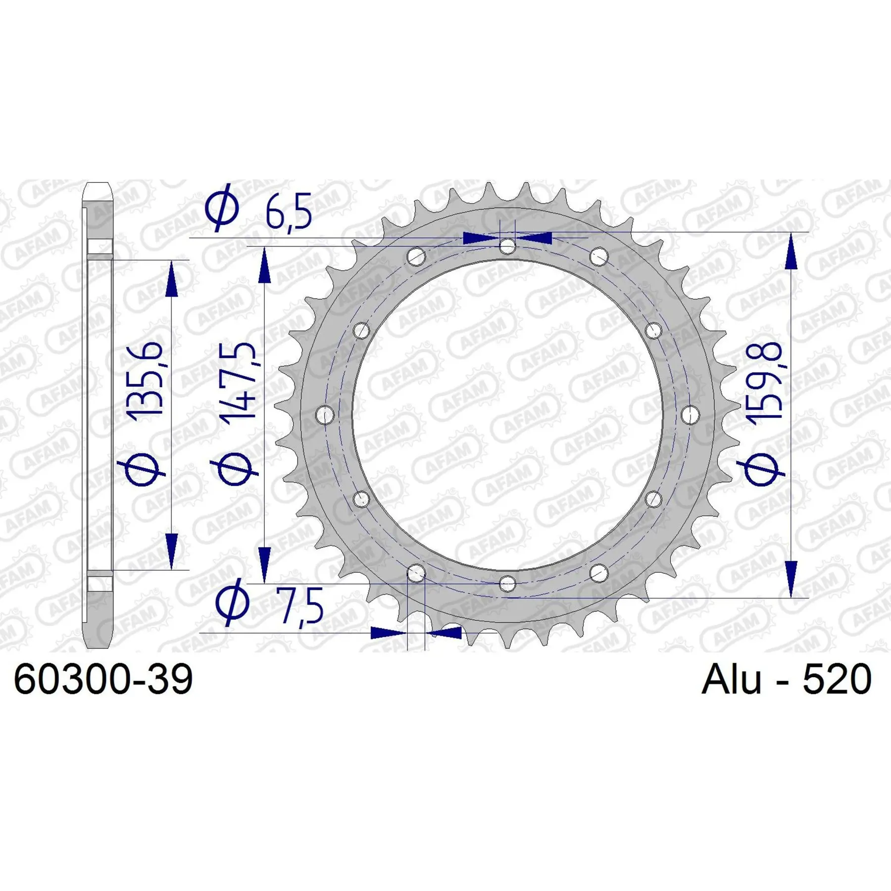 Alu-Motorradritzel hinten Afam 520 39 dents
