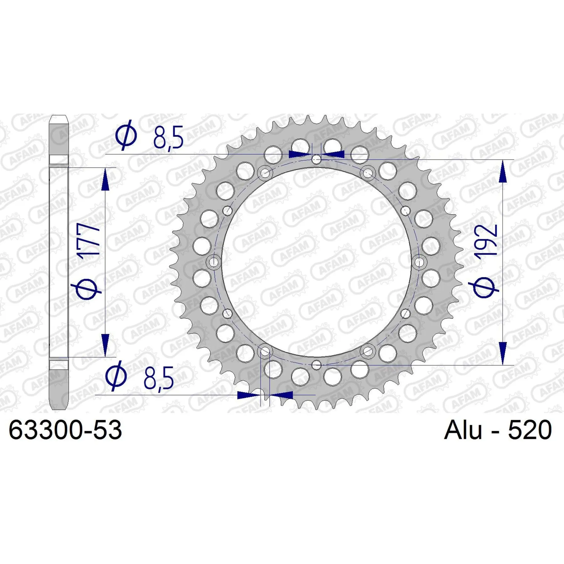 Alu-Motorradritzel hinten Afam 520 53 dents