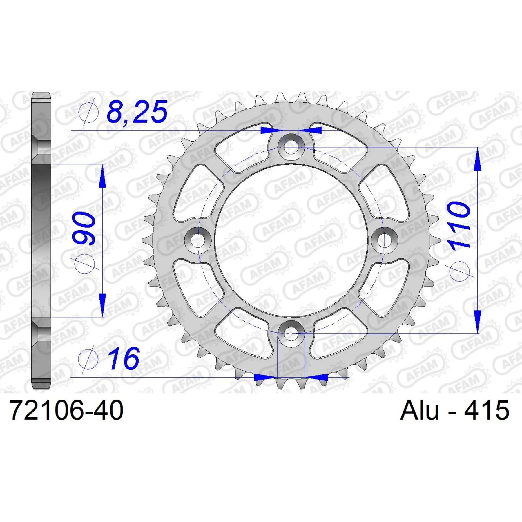 Alu-Motorradritzel hinten Afam 415 40 dents