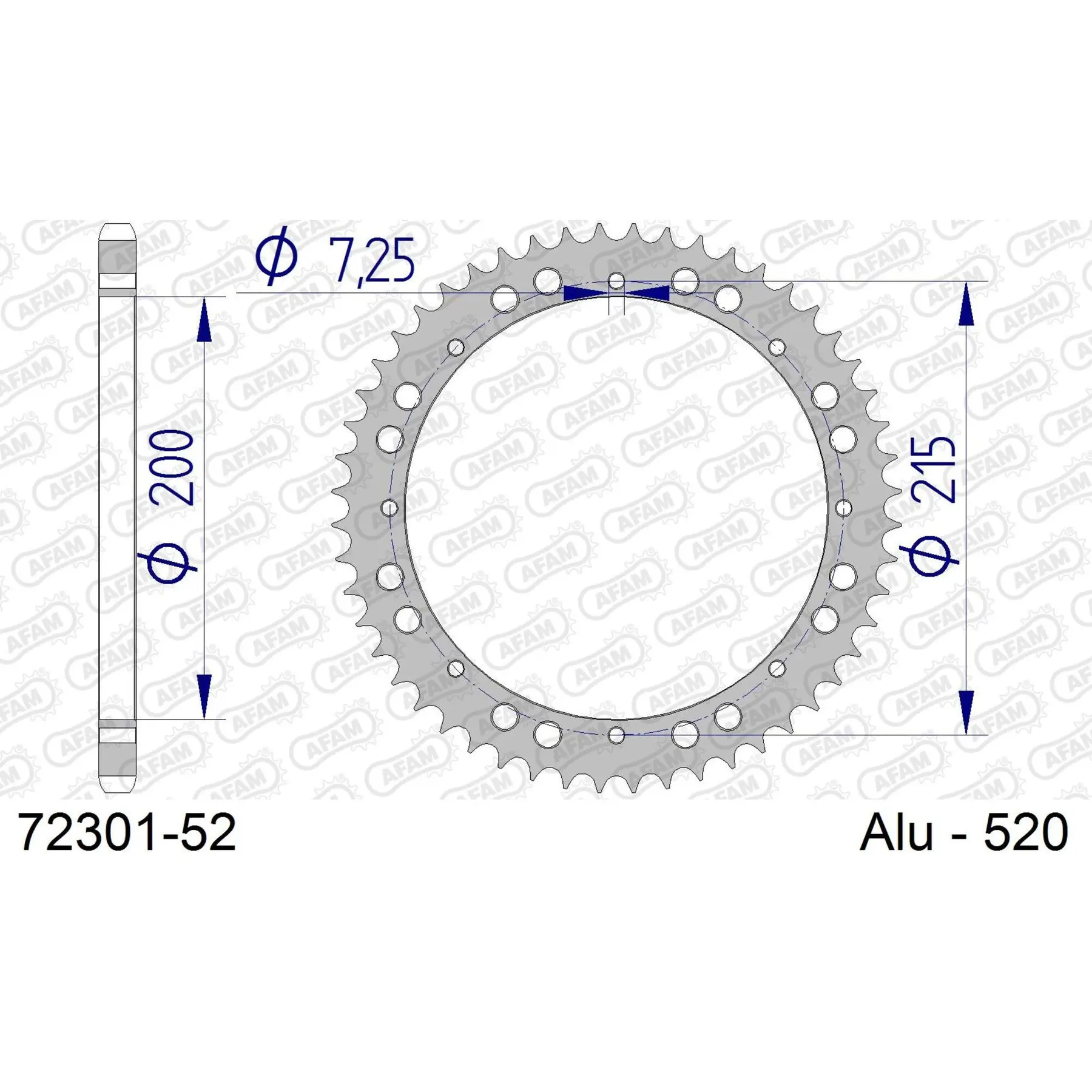Alu-Motorradritzel hinten Afam 520 52 dents