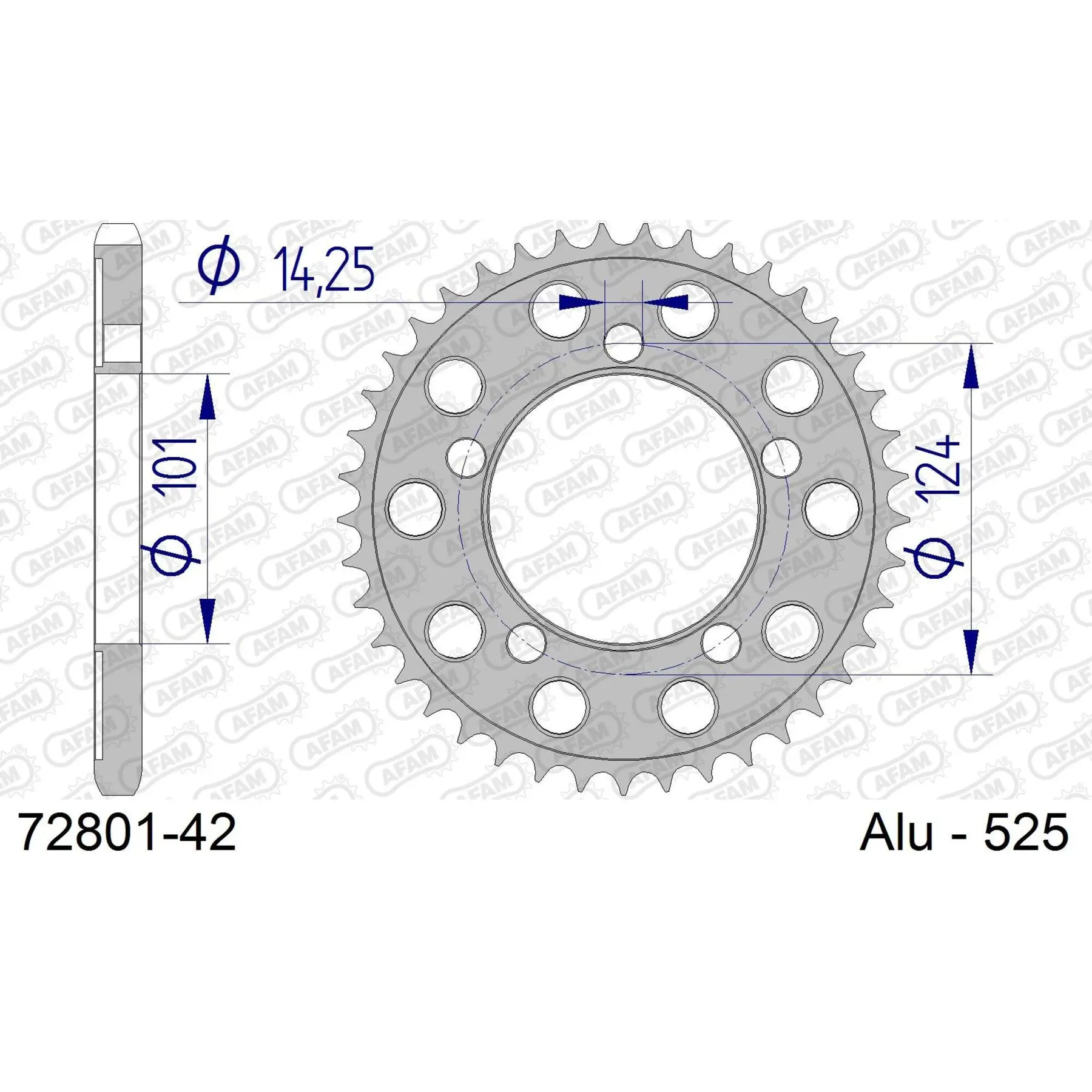 Alu-Motorradritzel hinten Afam 525 42 dents