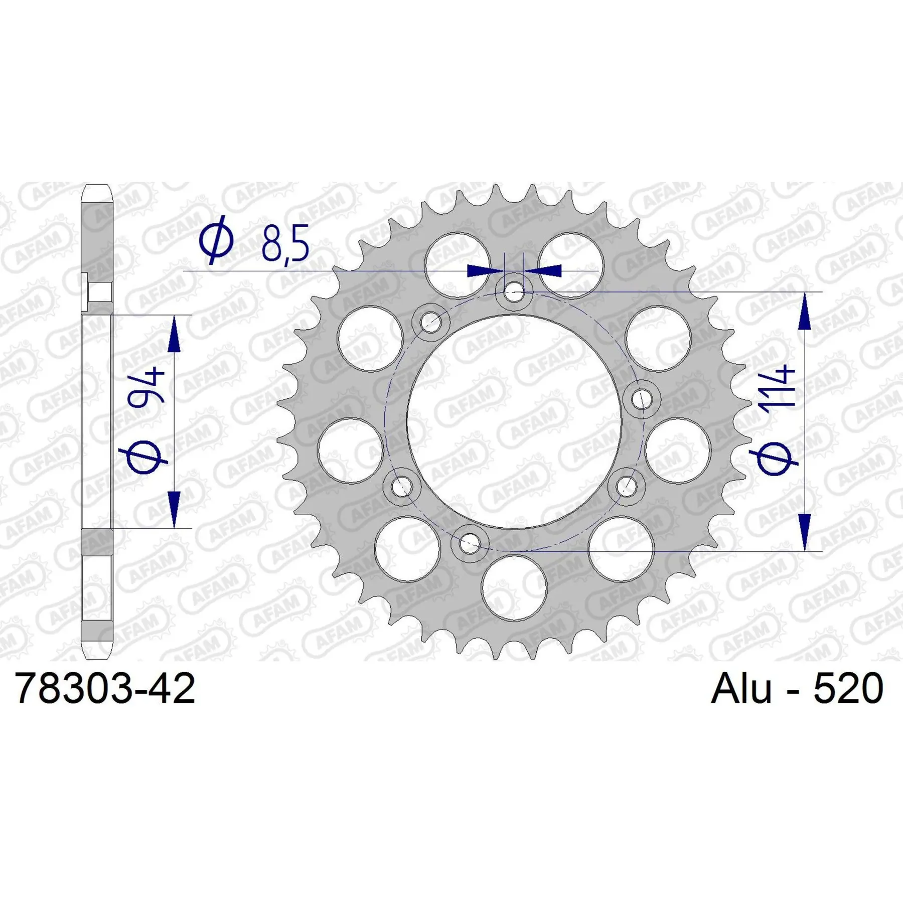 Alu-Motorradritzel hinten Afam 520 42 dents